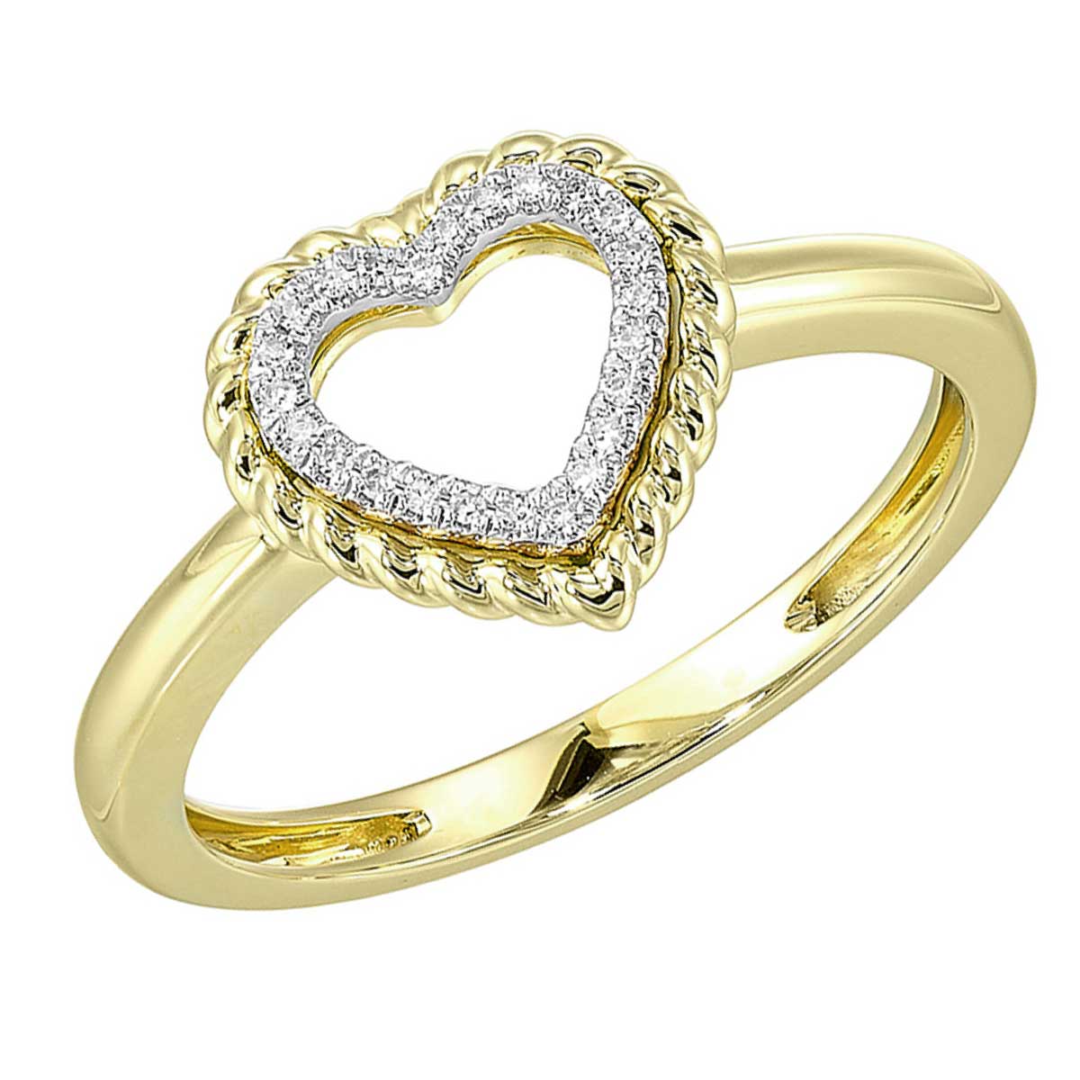 Double Heart Diamond and Rope Ring in Yellow Gold, 0.05 cttw