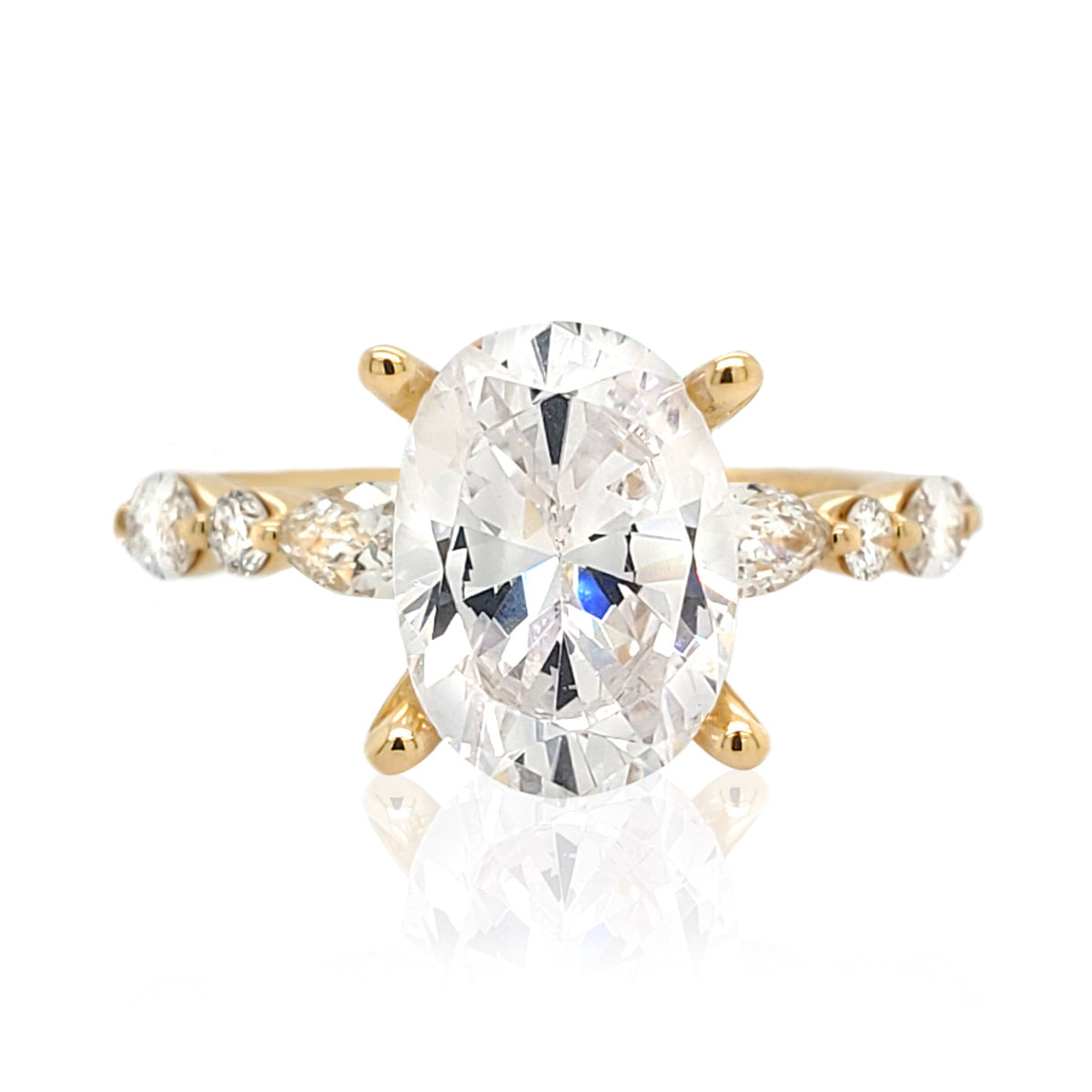 Oval 10x7mm Lab Created Marquise and Round Diamond Band Engagement Ring Setting in Yellow Gold