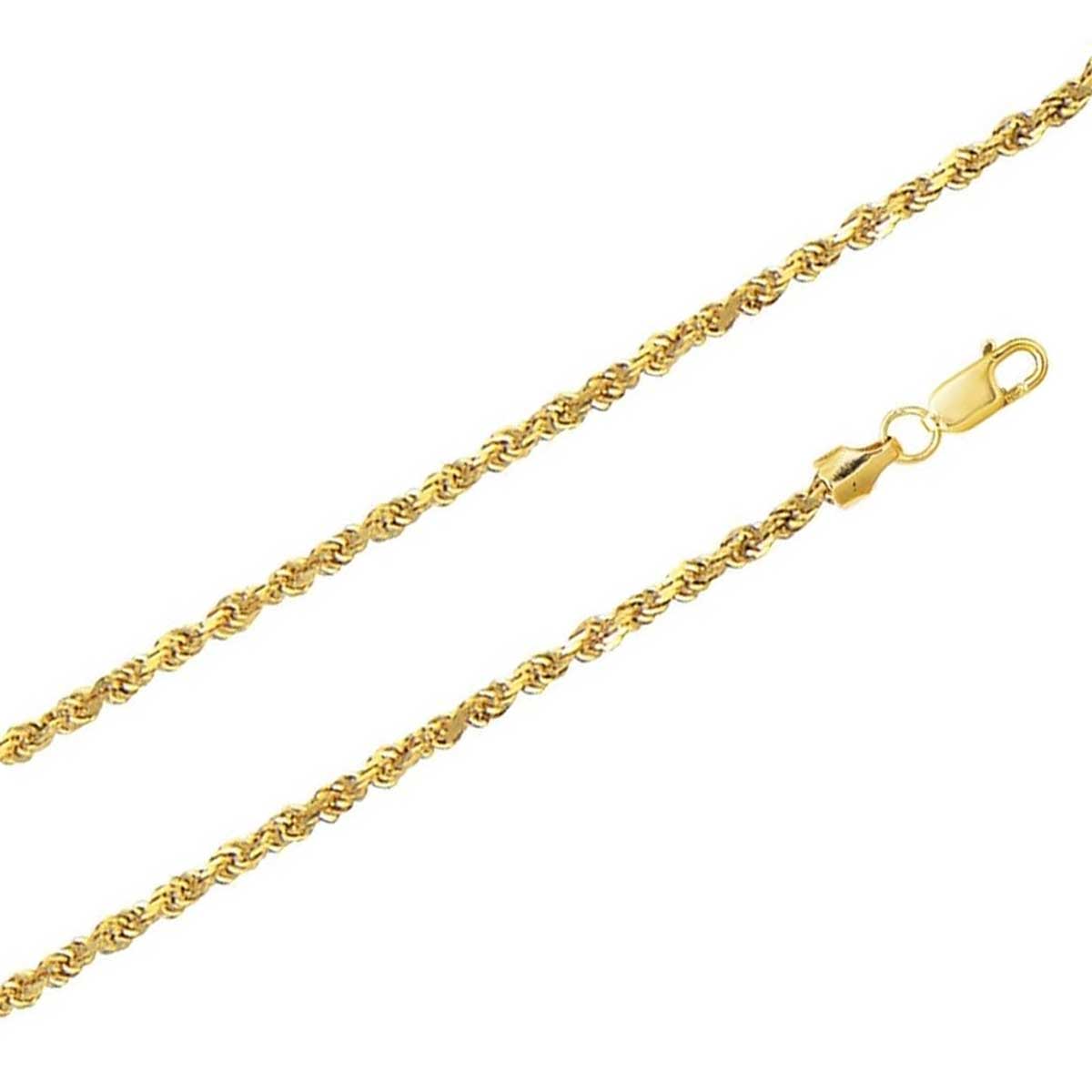Diamond-Cut Light Rope Chain Link Necklace 16” with Lobster Clasp