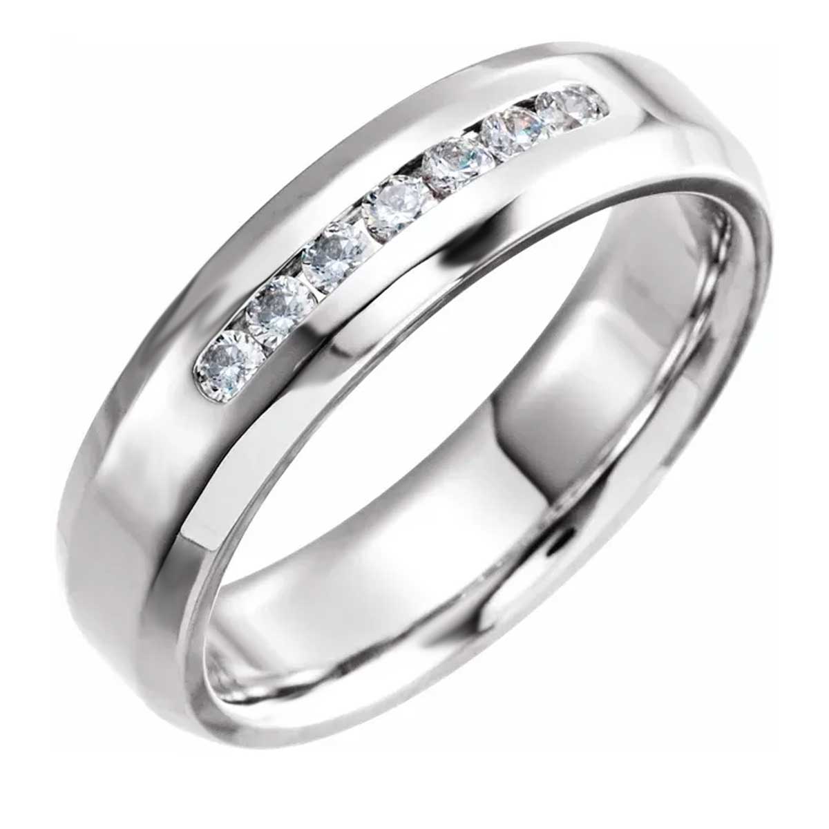 Channel-Set Diamond Beveled Edge 6mm Ring Band in White Gold, 0.02 cttw