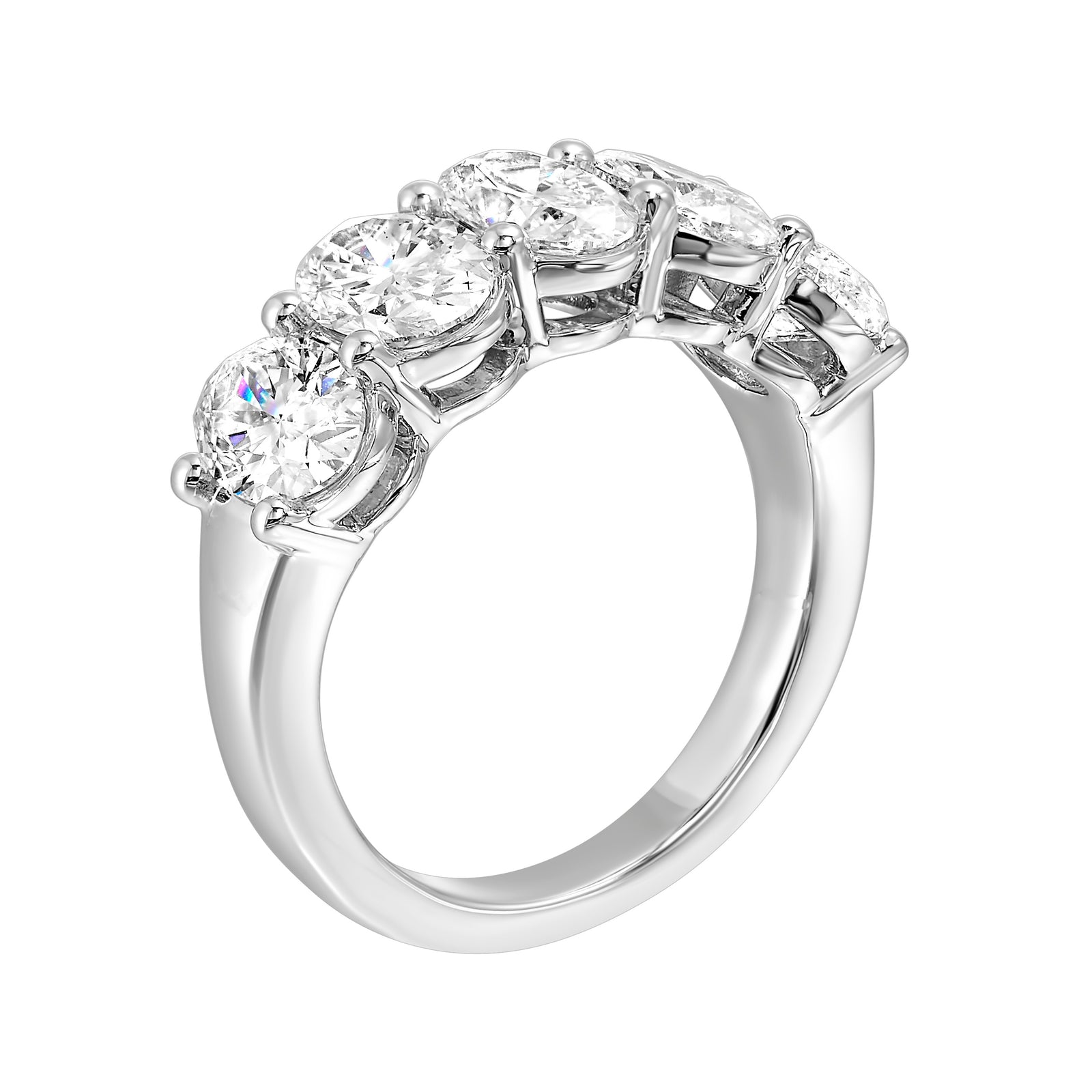 Oval Shaped Lab-Created Diamond Five Stone Engagement Ring Band in White Gold, 2.10 cttw