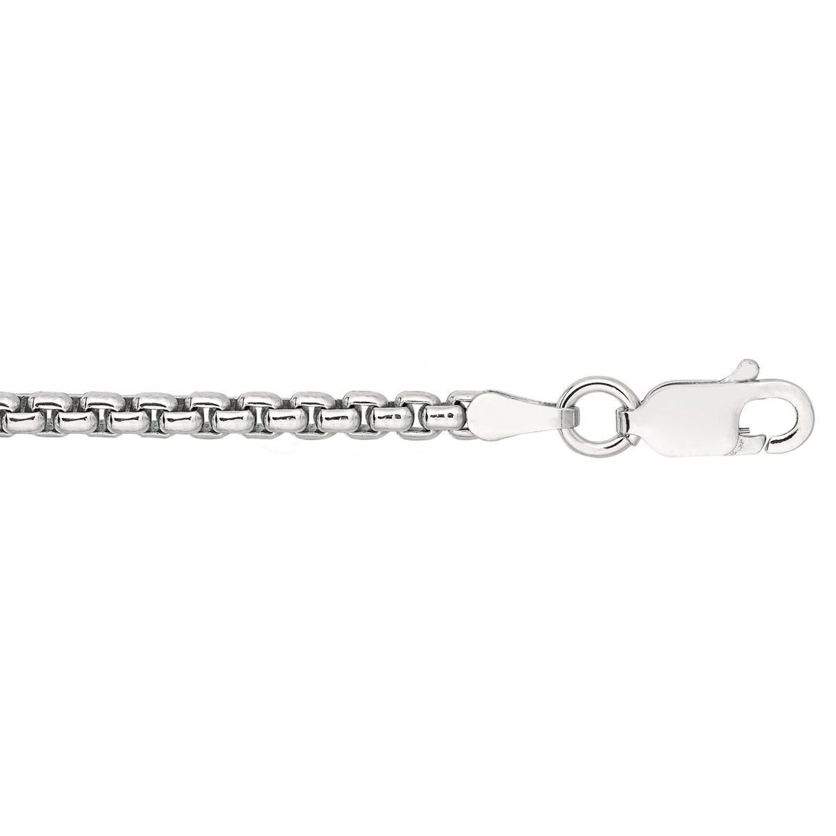 Rhodium Plated 2.2mm Round Box Chain 22” Necklace in Sterling Silver