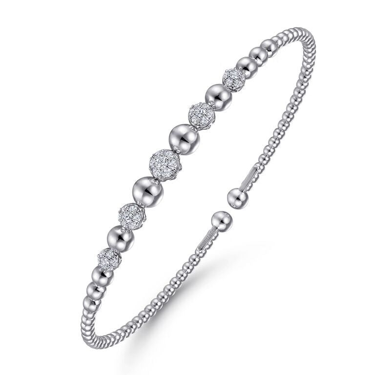 Bujukan Bead Cuff Bracelet with Pave Diamond Stations