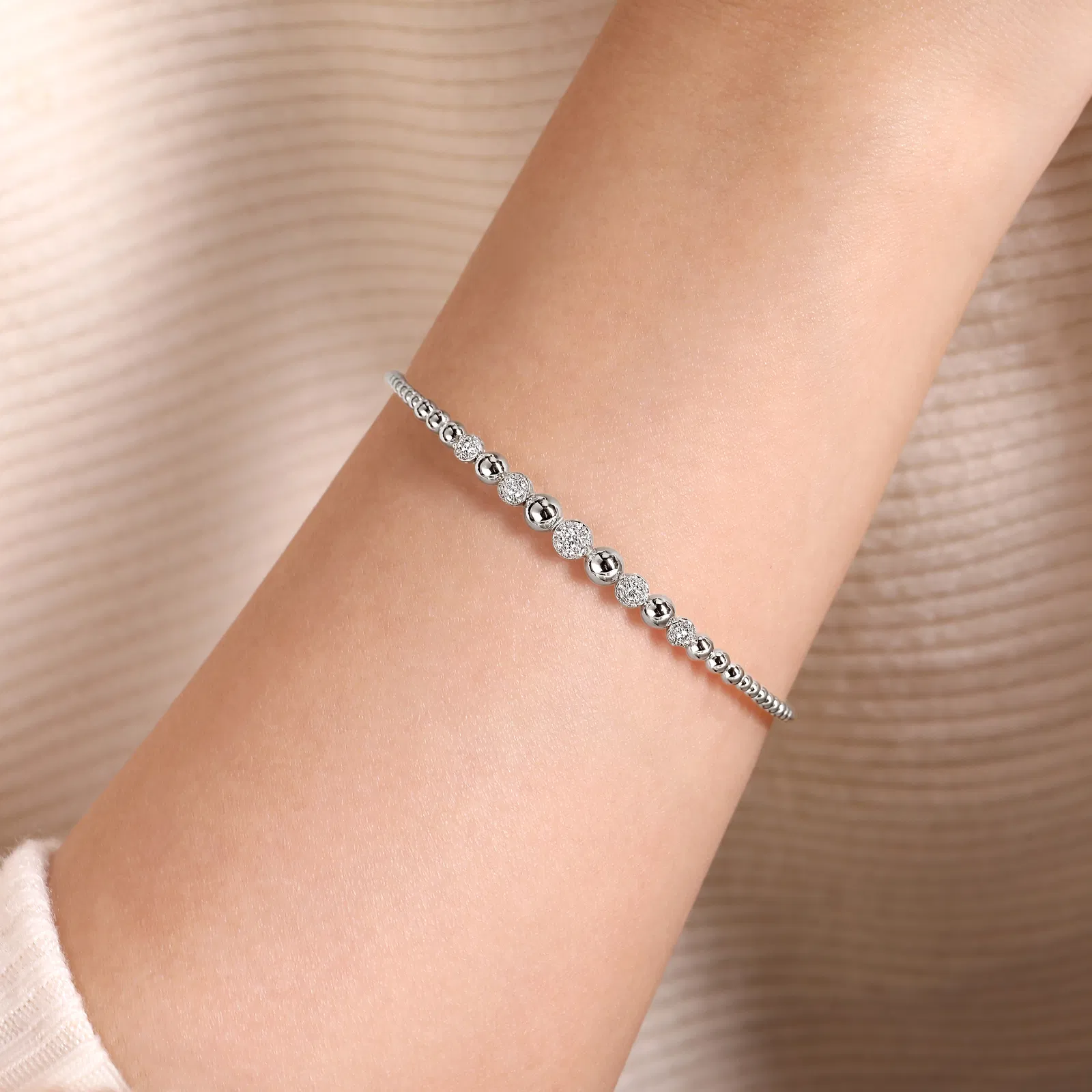 Bujukan Bead Cuff Bracelet with Pave Diamond Stations