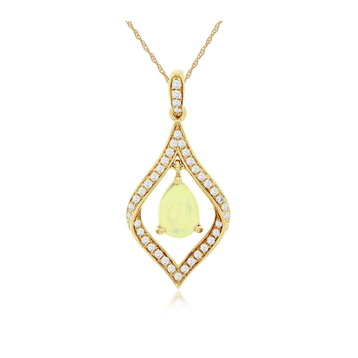 Pear Shaped Jelly Opal and Diamond Pendant