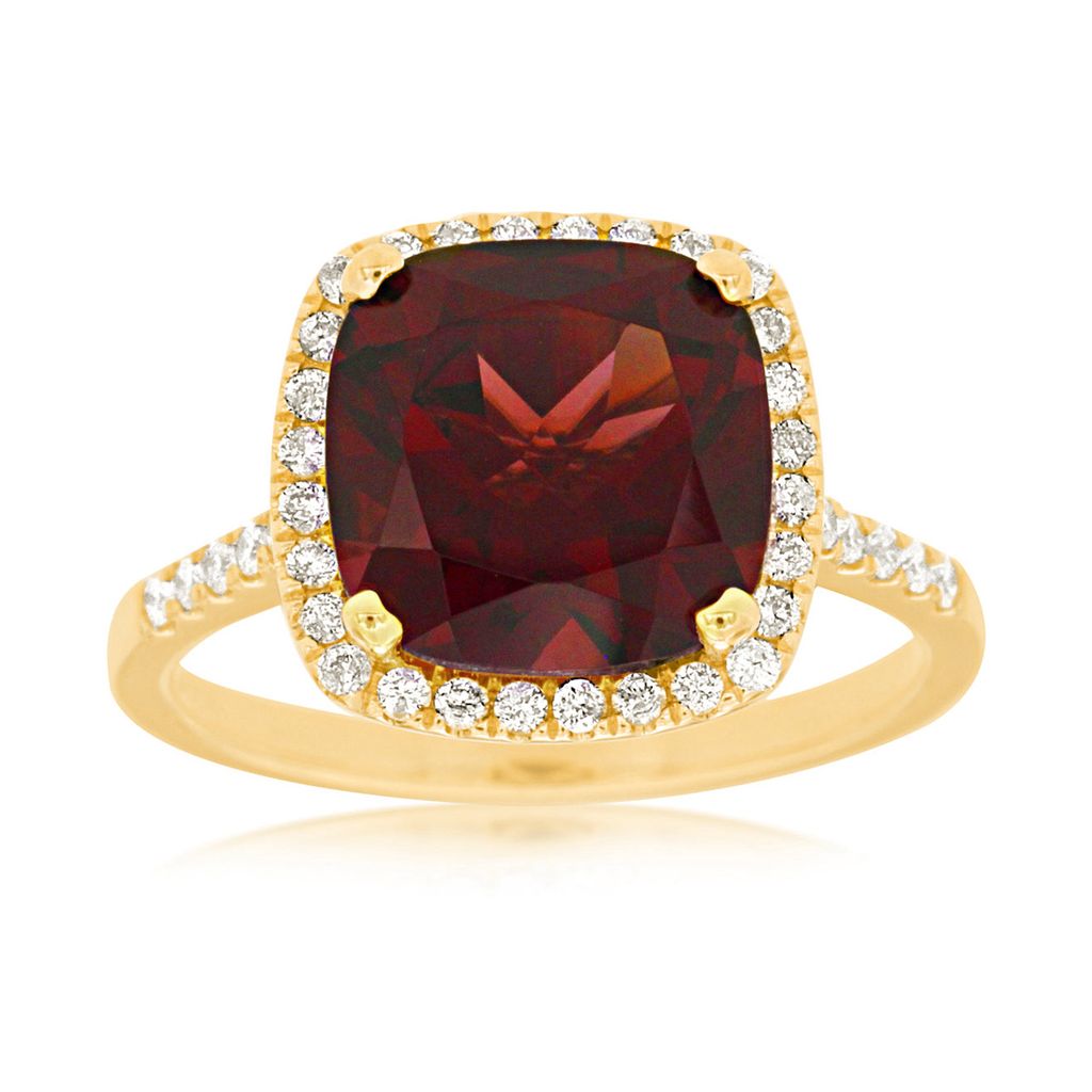 Garnet and Diamond Square Halo Ring in 14k Yellow Gold