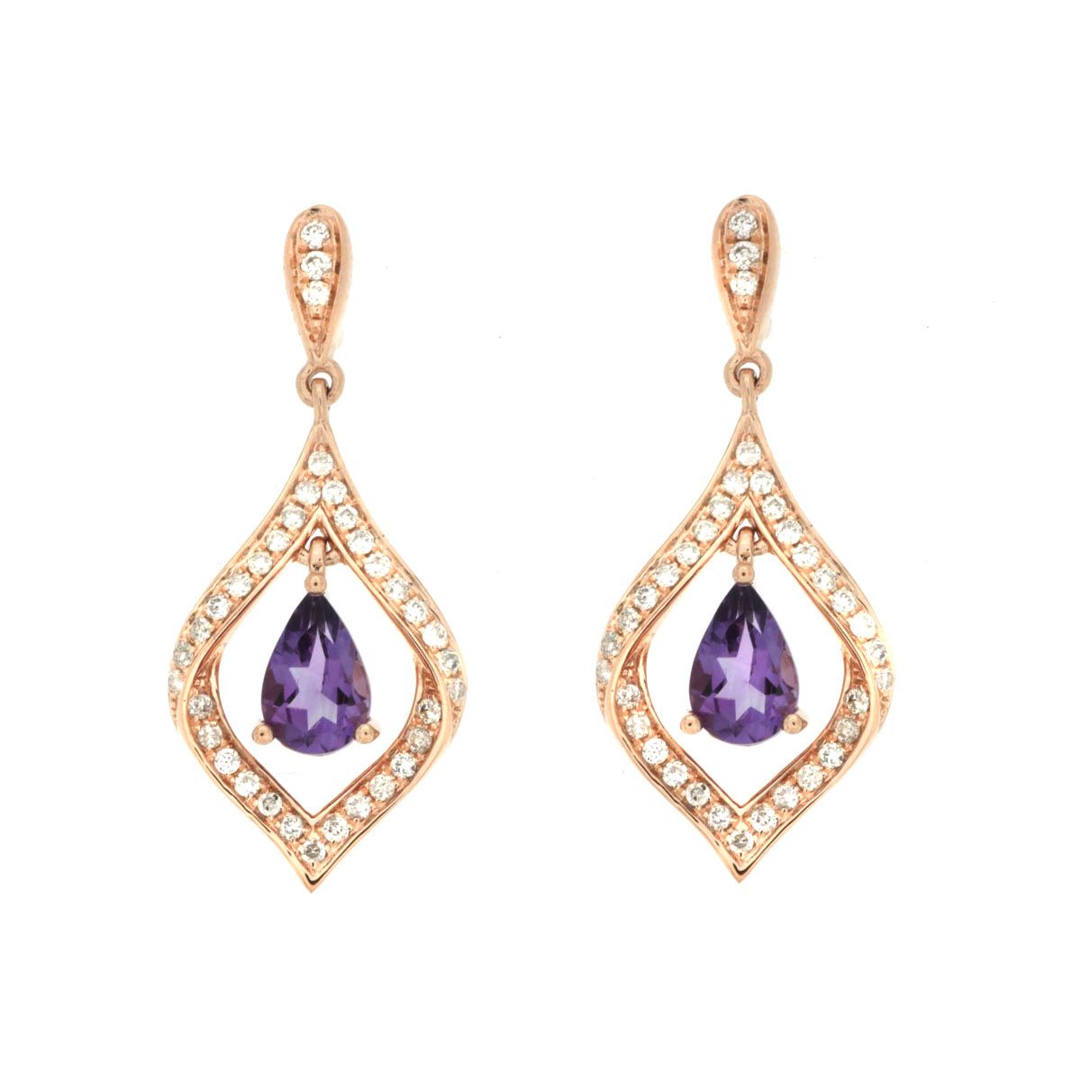 Pear Cut Amethyst and Diamond Dangle Earrings