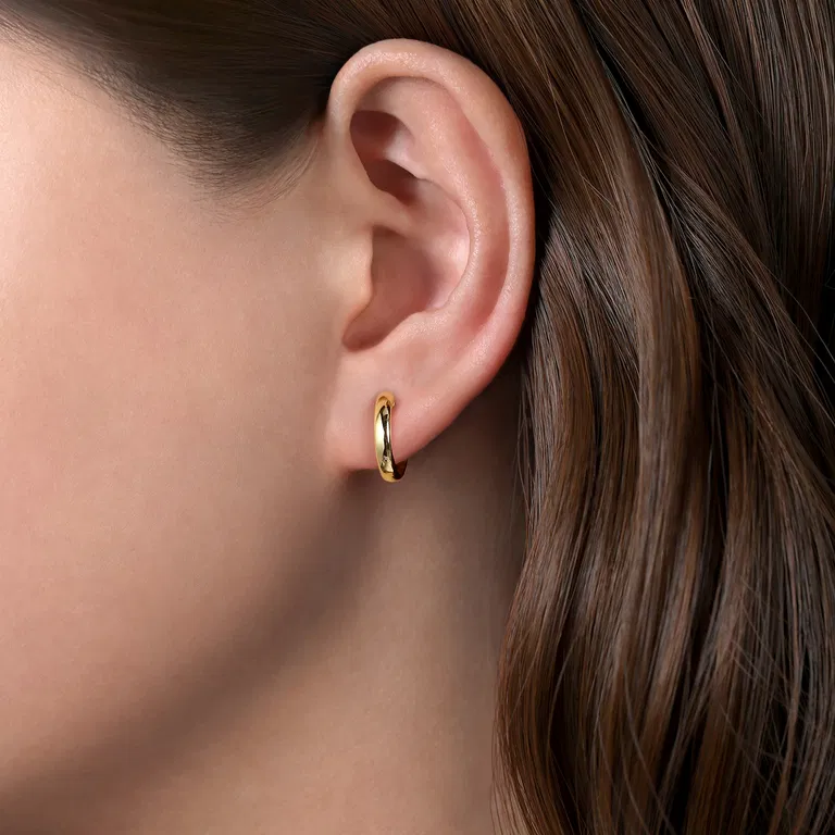 Classic 14k Yellow Gold Huggie Hoop Earrings, 15mm