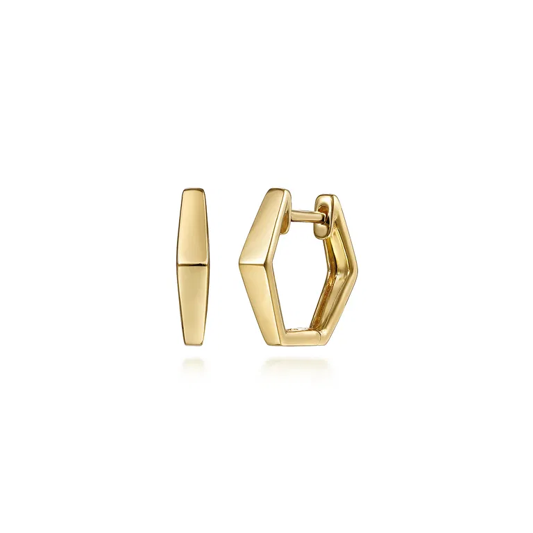 14K Yellow Gold Geometric Huggie Hoop Earrings