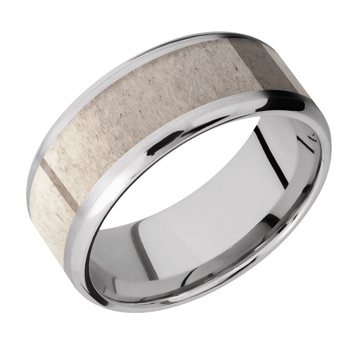 10K White Gold Band with Satin &amp; Polish Finish and Antler Inlay