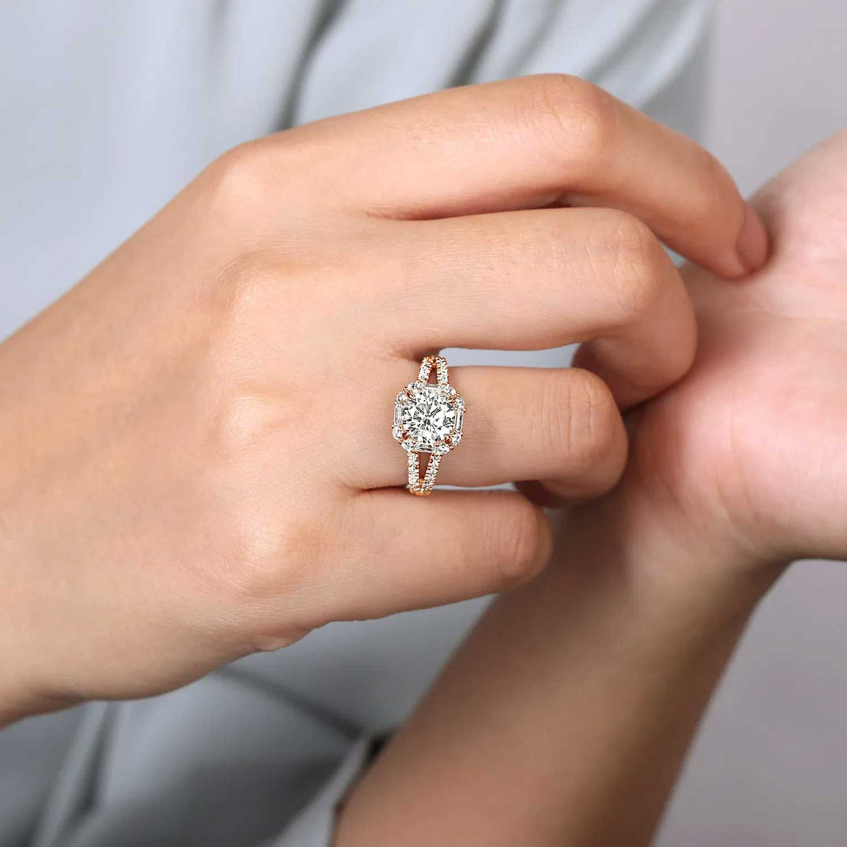 Rainier Cushion Halo Round Diamond Engagement Ring Setting