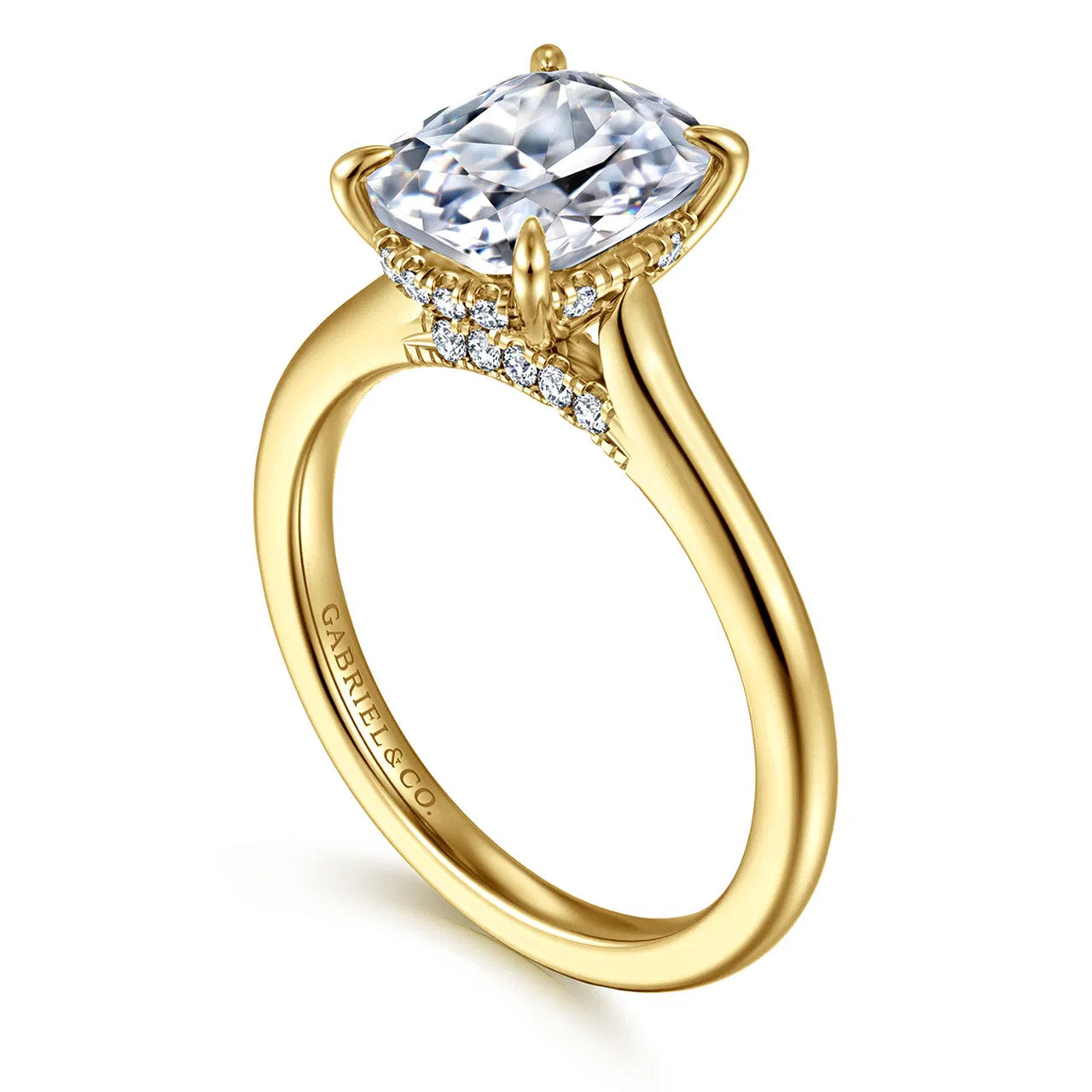Ericka Elongated Cushion Cut Diamond Engagement Ring Setting with Hidden Halo