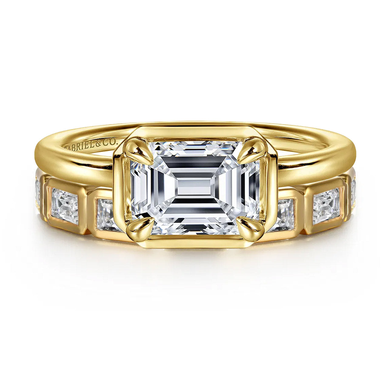 Linen Bezel-Set Emerald Cut Diamond Engagement Ring Setting