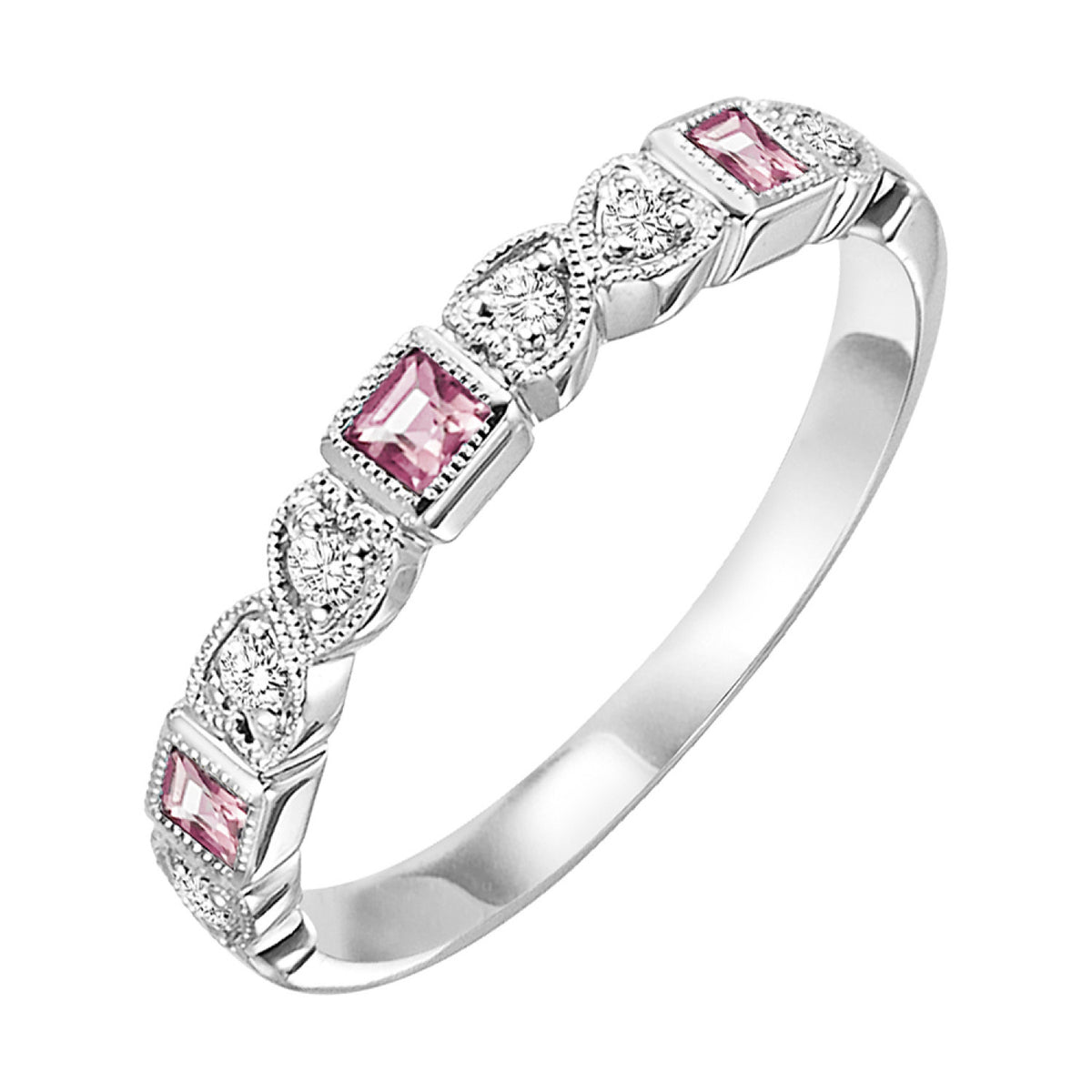 Geometric Pink Tourmaline and Diamond Stacking Ring in White Gold