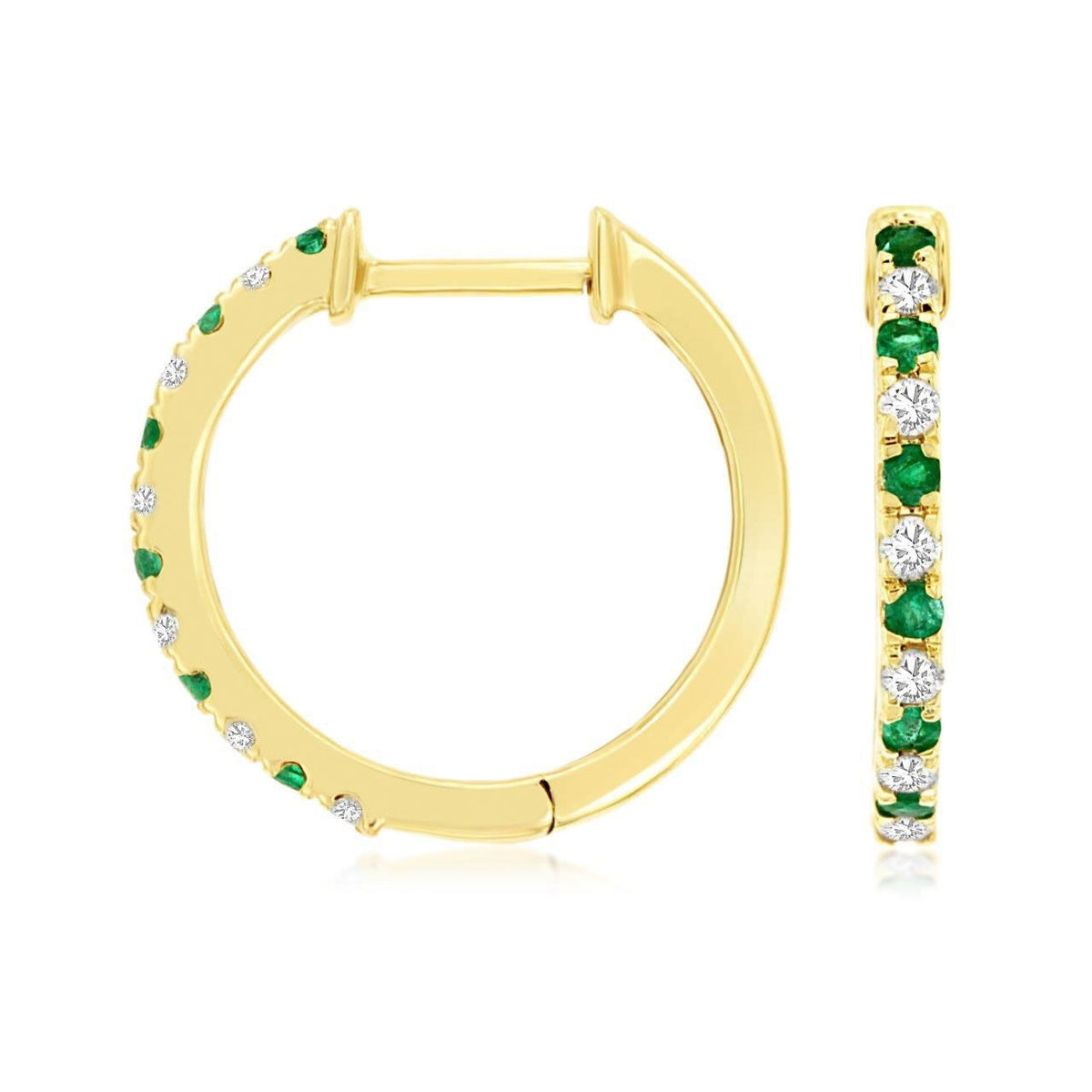 Emerald and Diamond Huggie Hoop Earrings