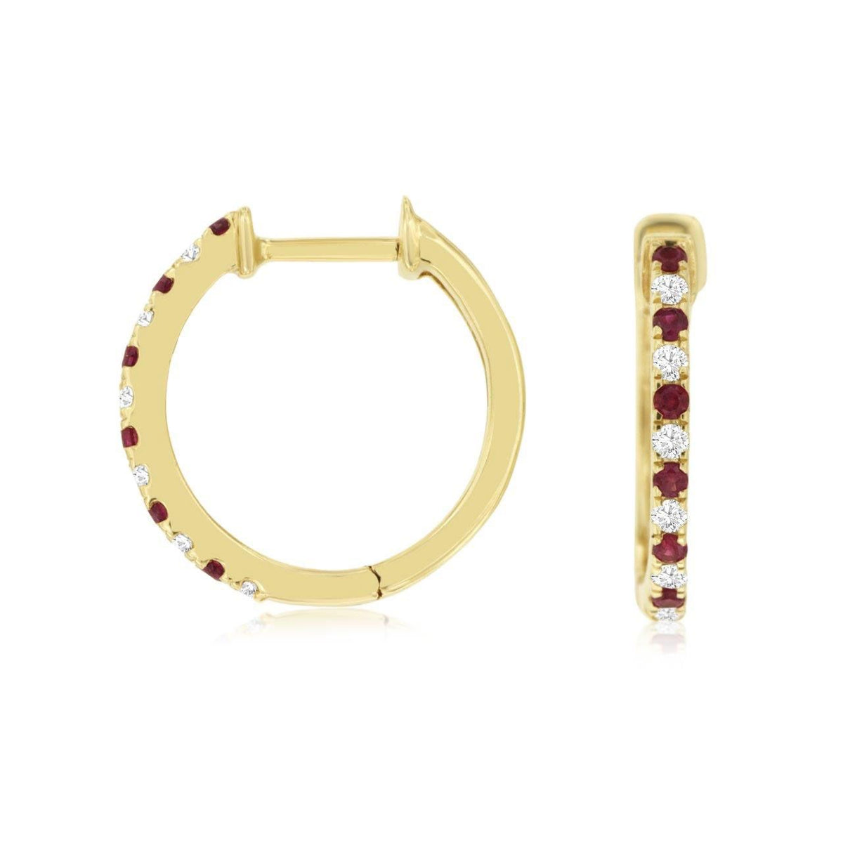 Ruby and Diamond Huggie Hoop Earrings