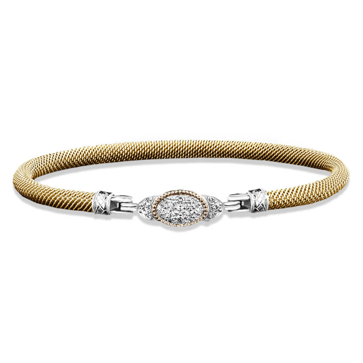 Milanese Mesh Bangle Bracelet with Lab-Grown Diamond Oval Cluster in Sterling Silver and Gold Vermeil, 0.4 cttw