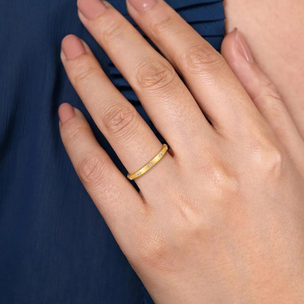 Brushed 14k Yellow Gold Stacking Diamond Band