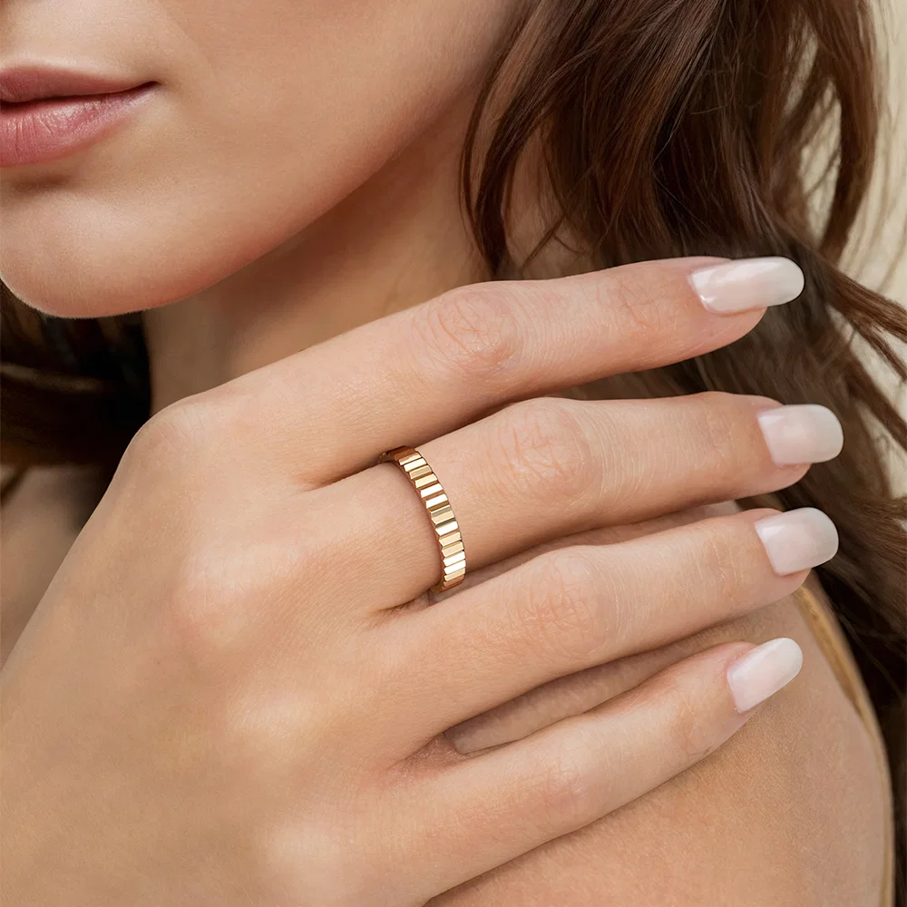 Geometric 14k Yellow Gold Stackable Band