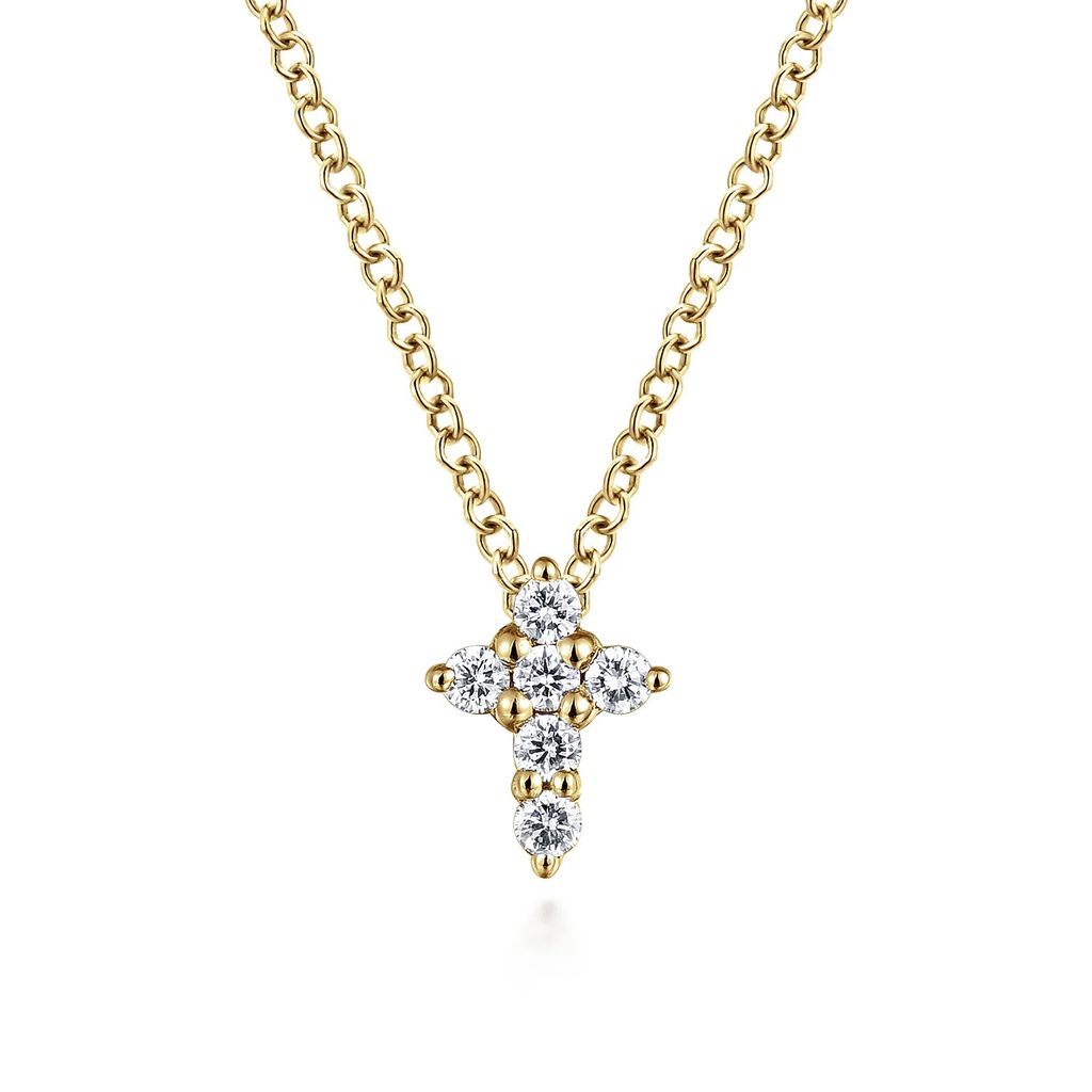 Small Cross Pendant in 14k Yellow Gold with Diamonds