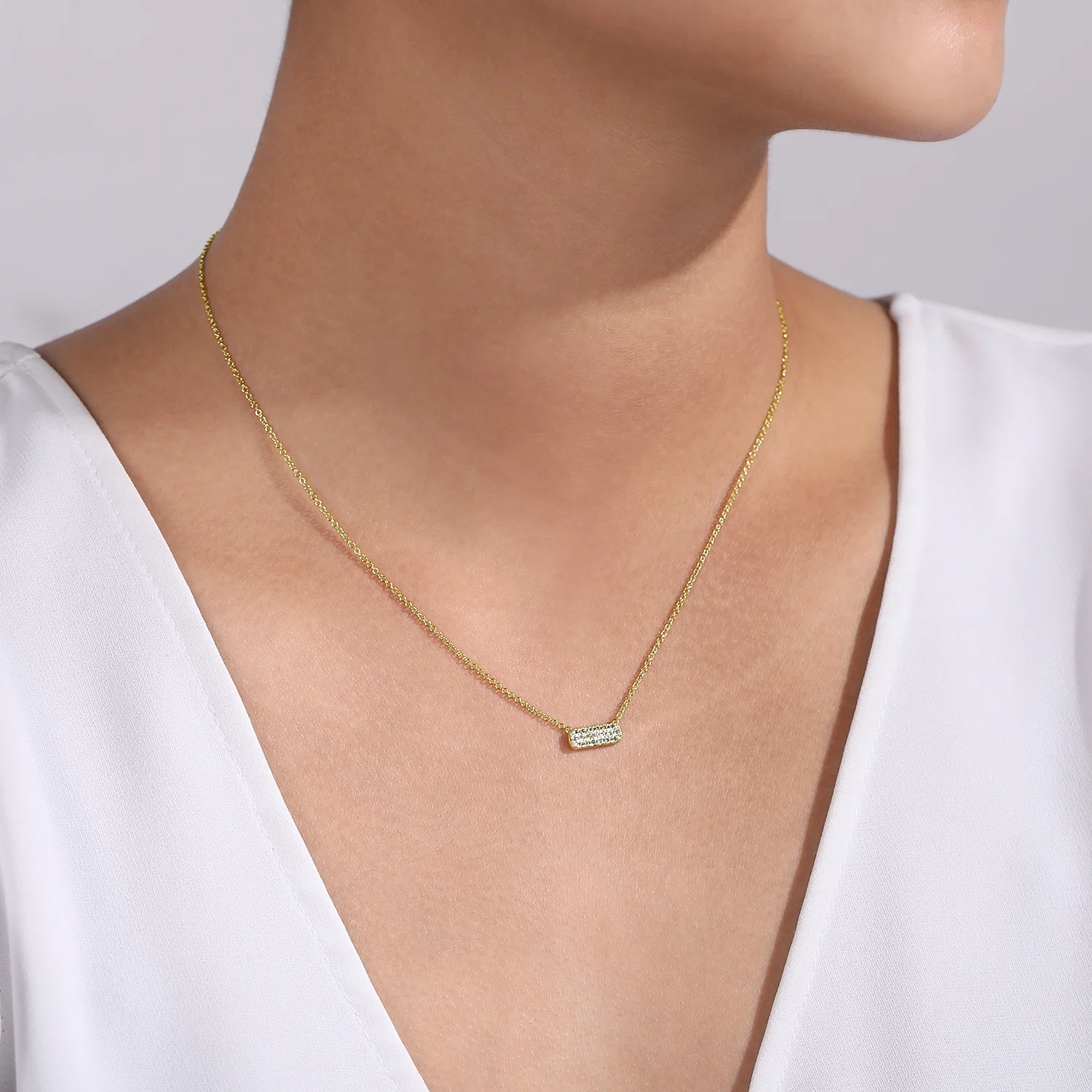Pave Diamond Rectangle Bar Necklace