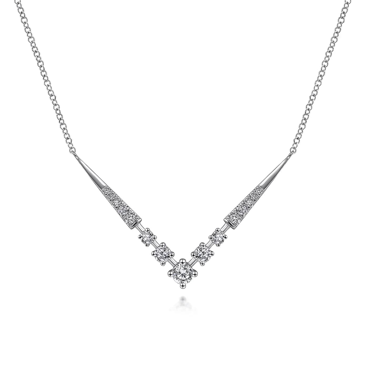 White Gold Diamond Chevron Geometric Bar Necklace, 0.42 cttw