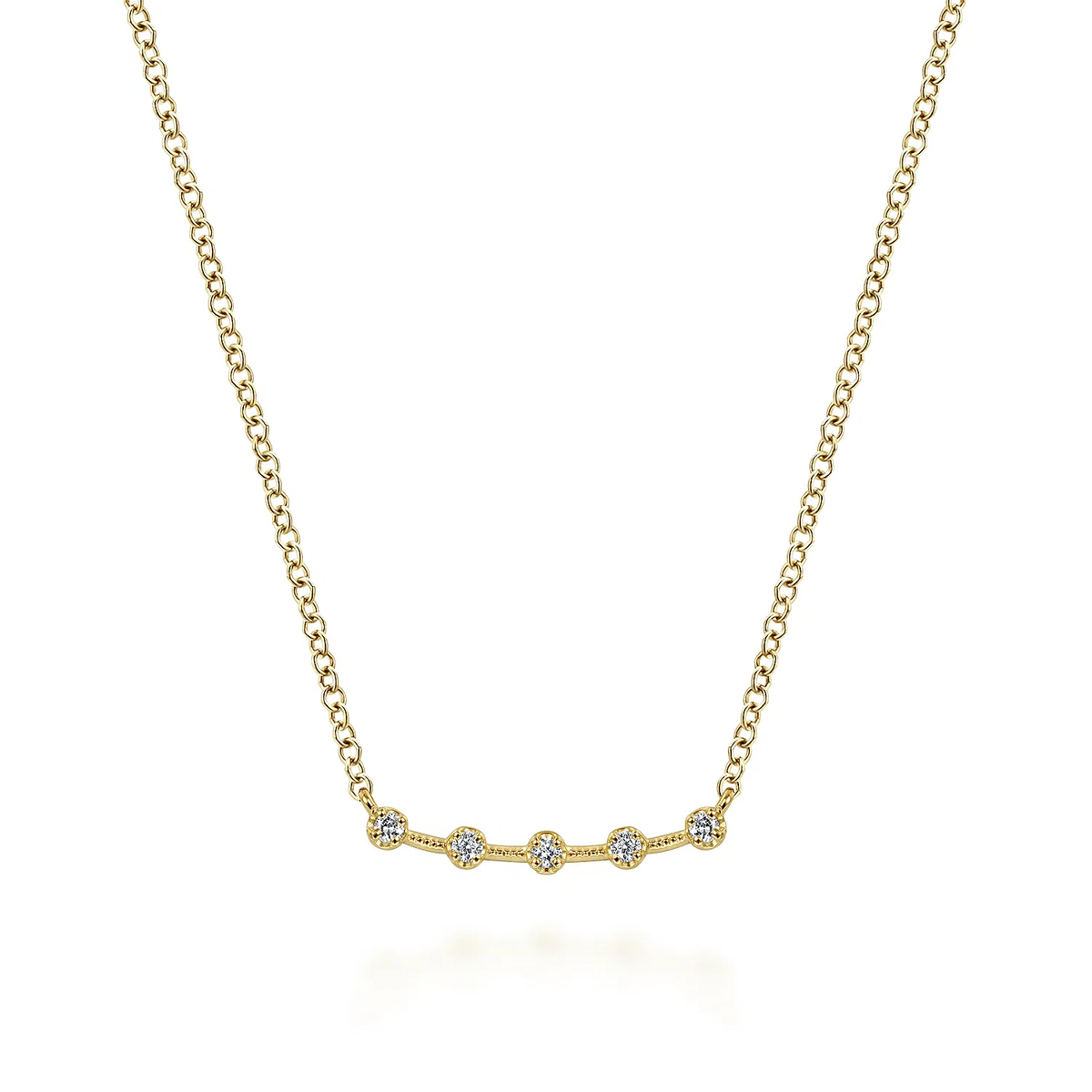 Curved Diamond Bar Necklace in 14k Yellow Gold