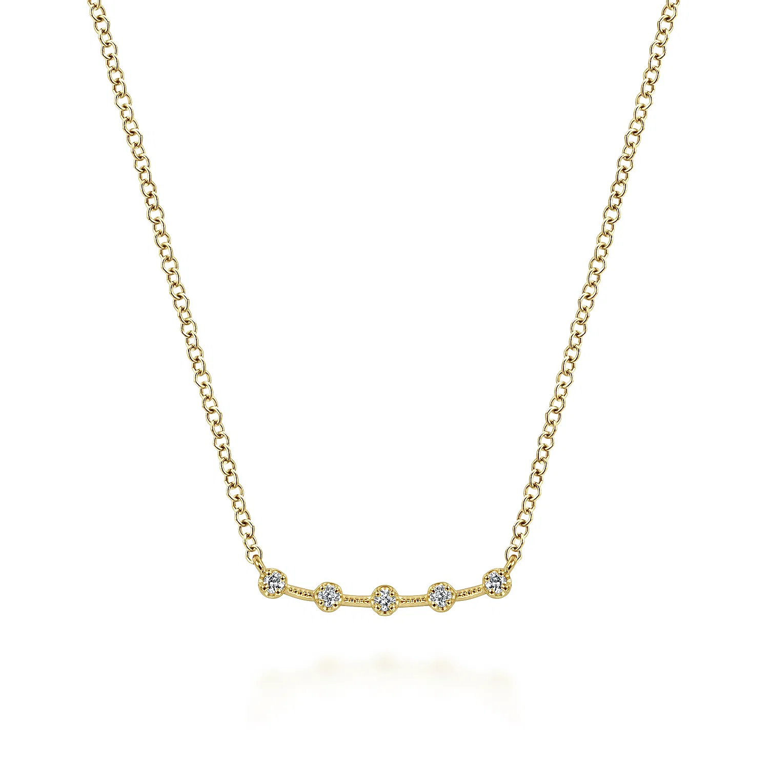Curved Diamond Bar Necklace in 14k Yellow Gold