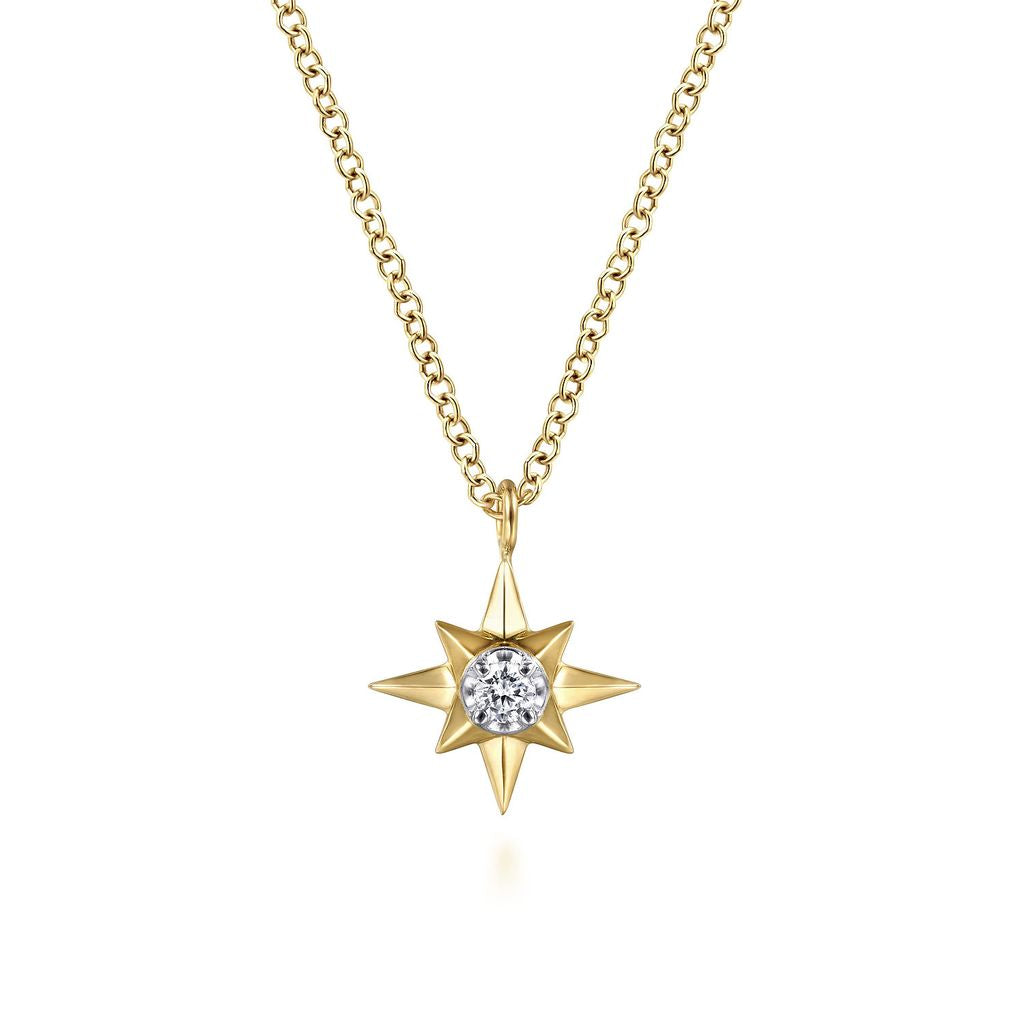 Diamond Starburst Pendant Necklace in 14k Yellow Gold