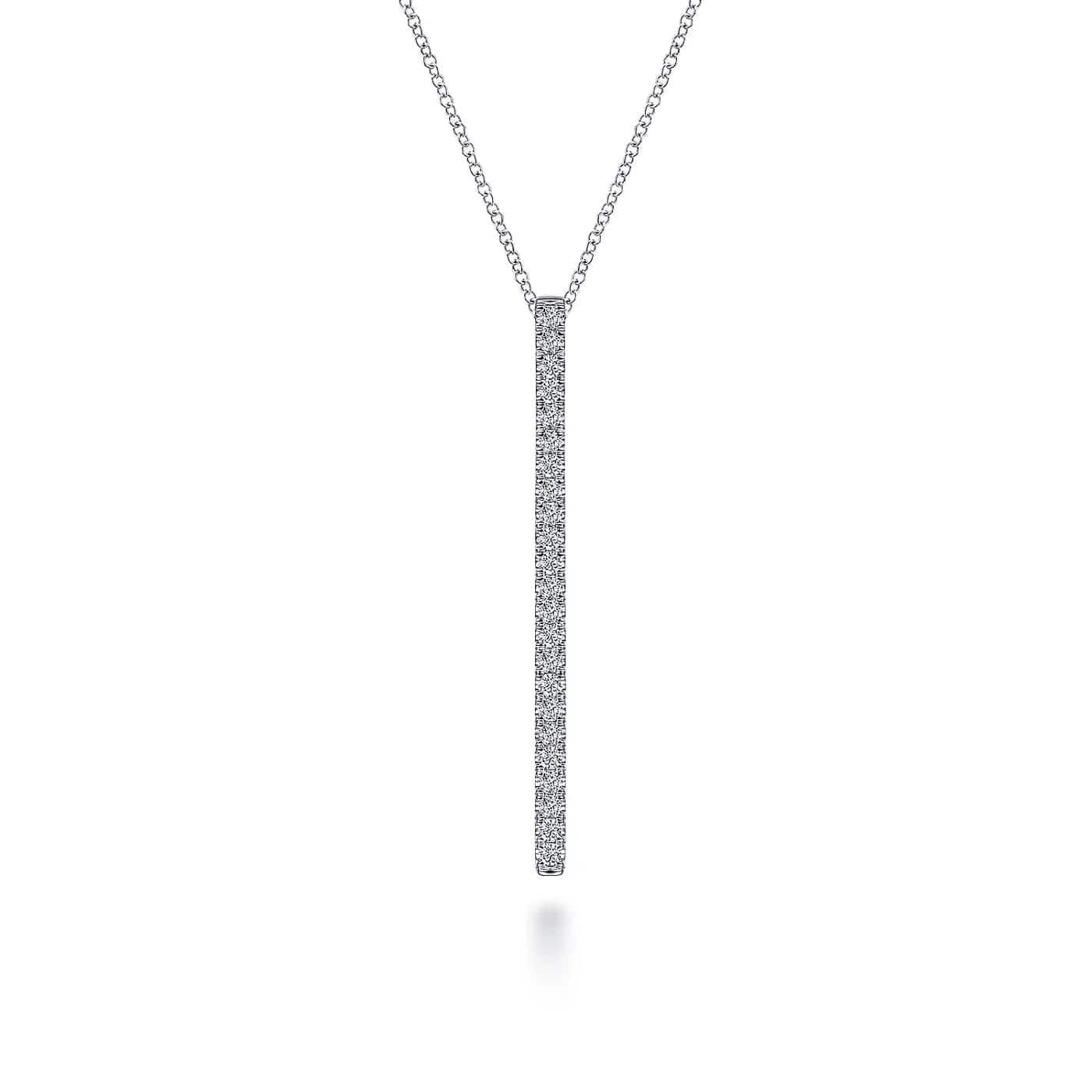Diamond Bar Pendant Necklace in White Gold, 0.48 cttw