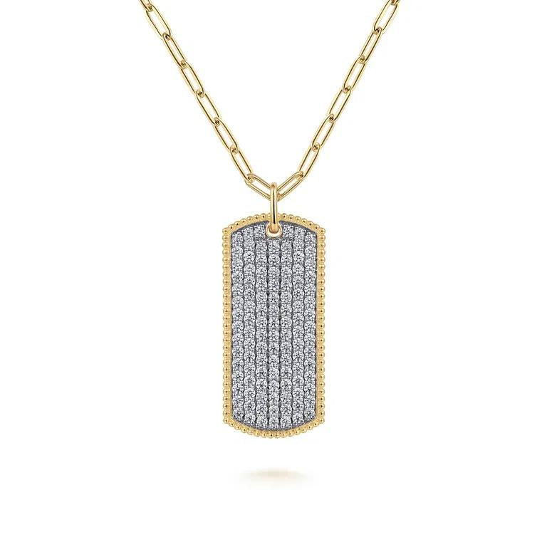 Diamond Dog Tab Pendant in 14k Yellow Gold, 1.06cttw