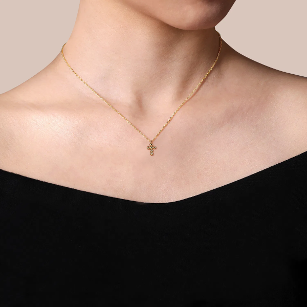 14K Yellow Gold Bujukan Cross Pendant Necklace