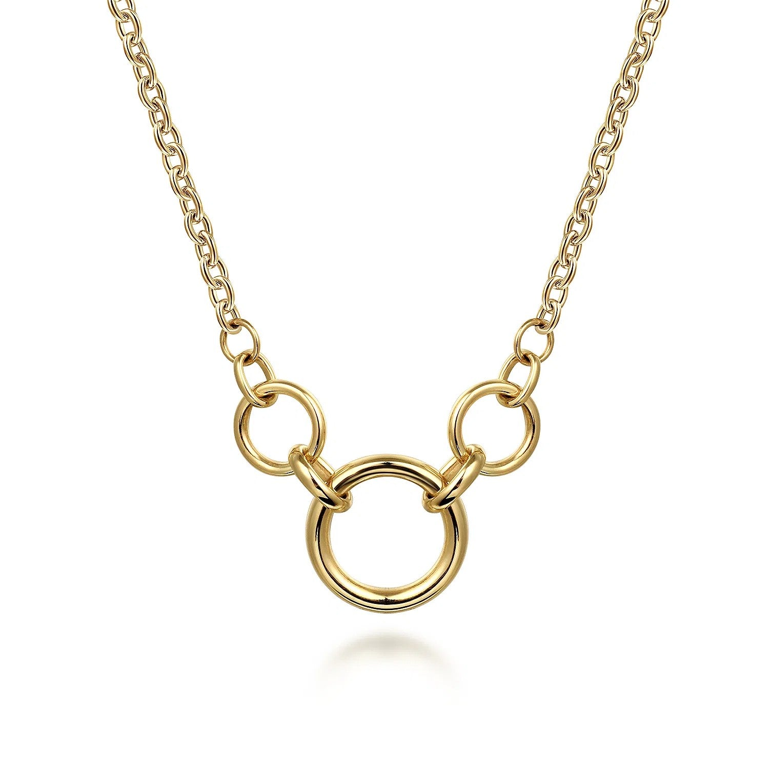 Round Hollow Tube Chain Link Station Necklace in Yellow Gold