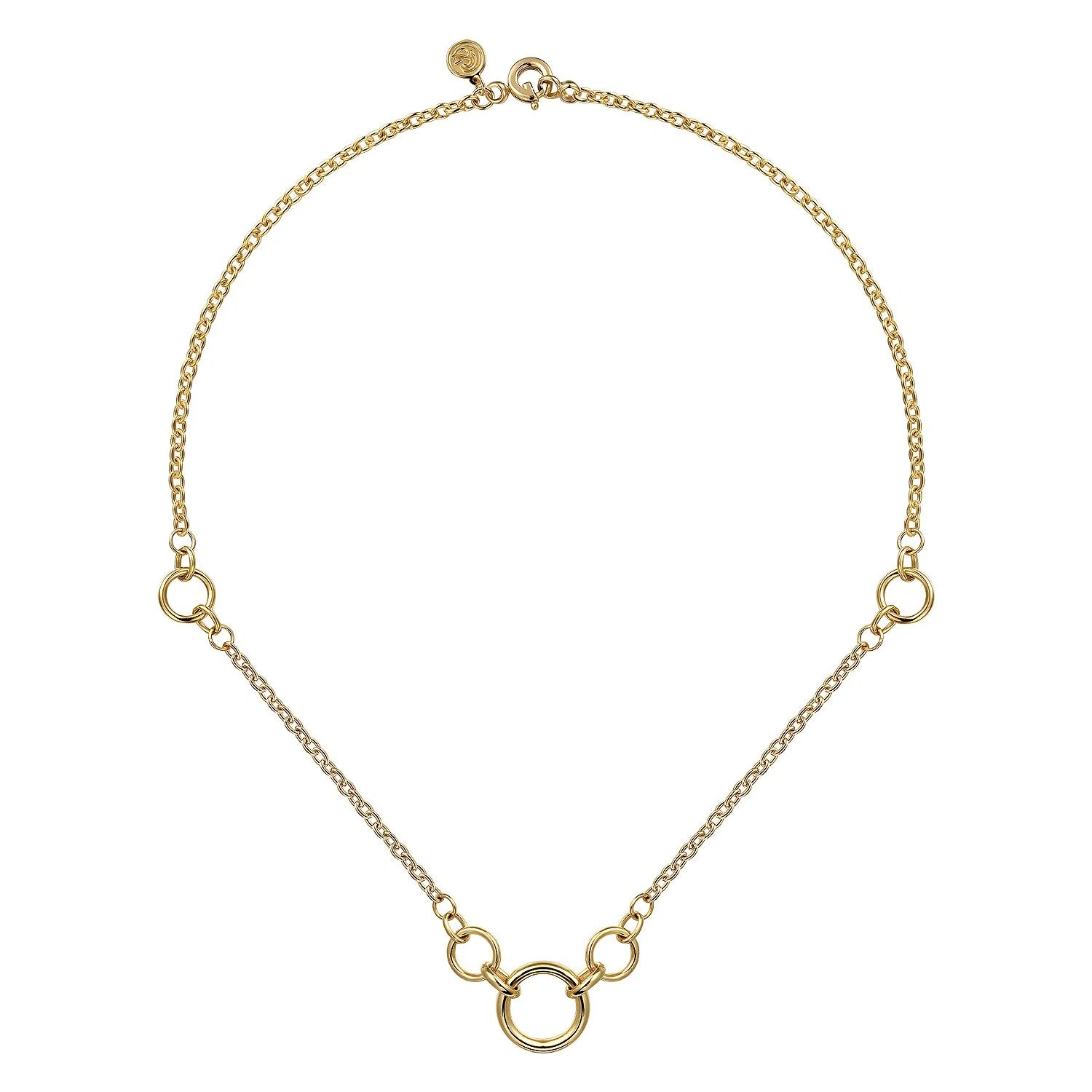 Round Hollow Tube Chain Link Station Necklace in Yellow Gold