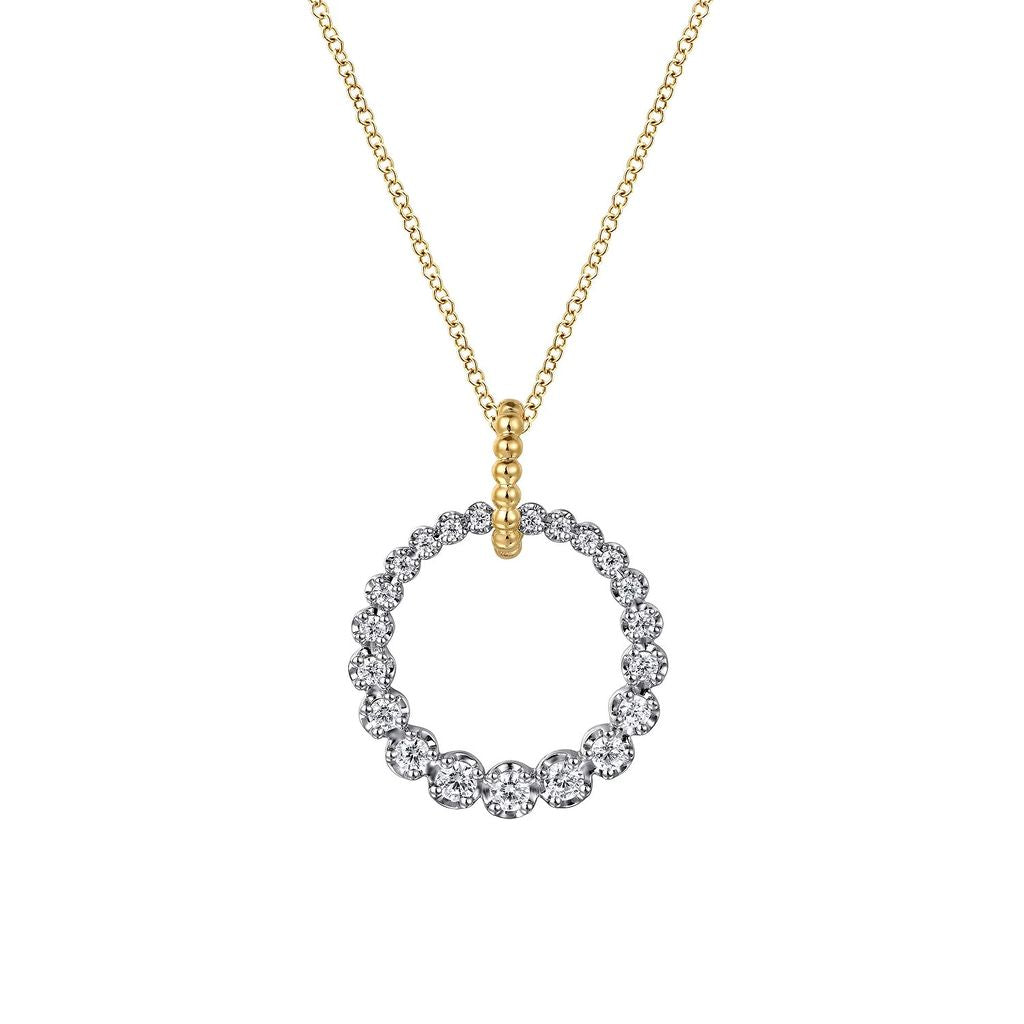 White &amp; Yellow Gold Diamond Circle Pendant Necklace, 0.52cttw
