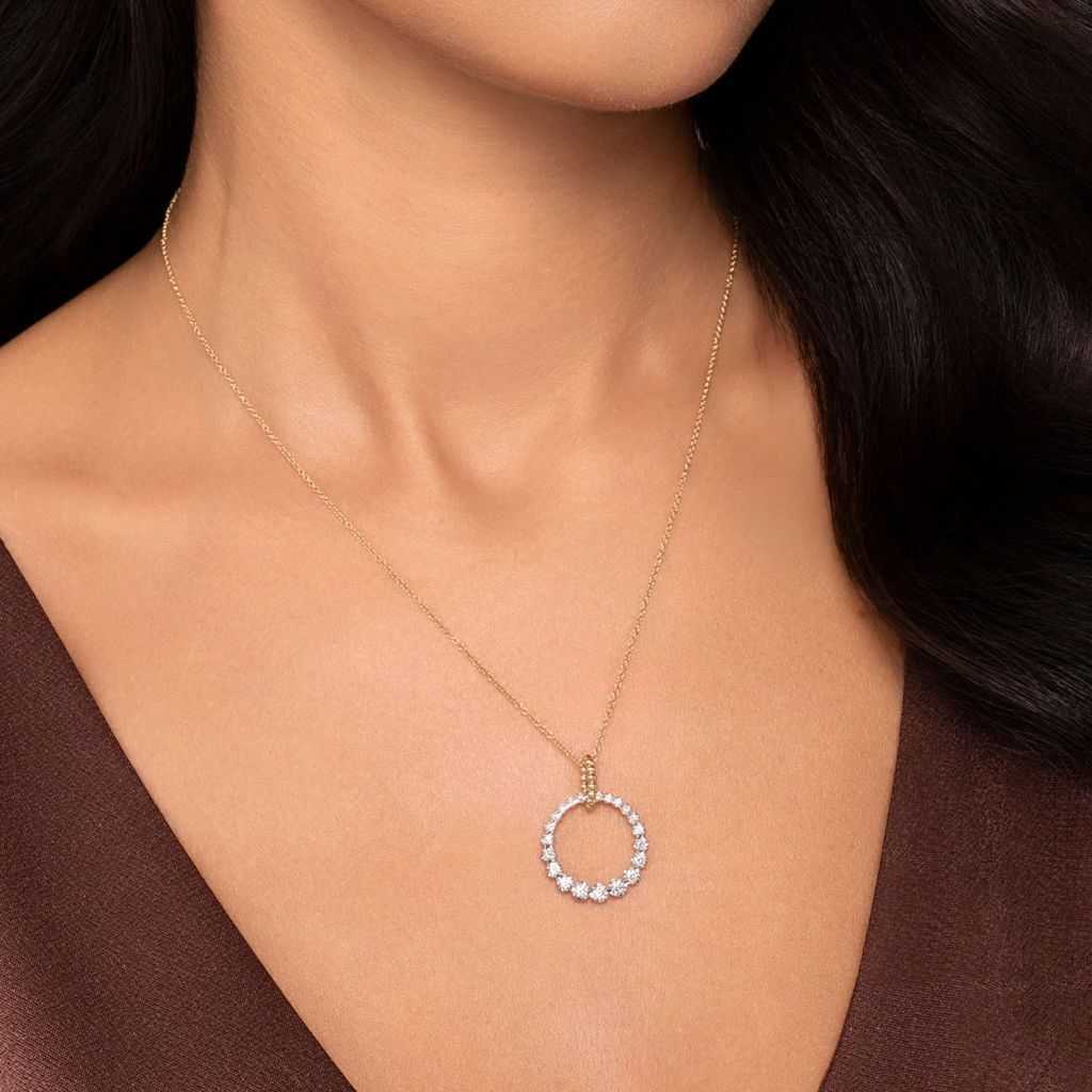 White & Yellow Gold Diamond Circle Pendant Necklace, 0.52cttw