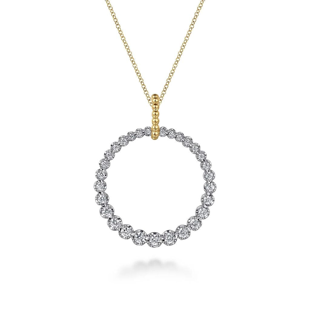 White & Yellow Gold Diamond Circle Pendant Necklace, 1.01cttw