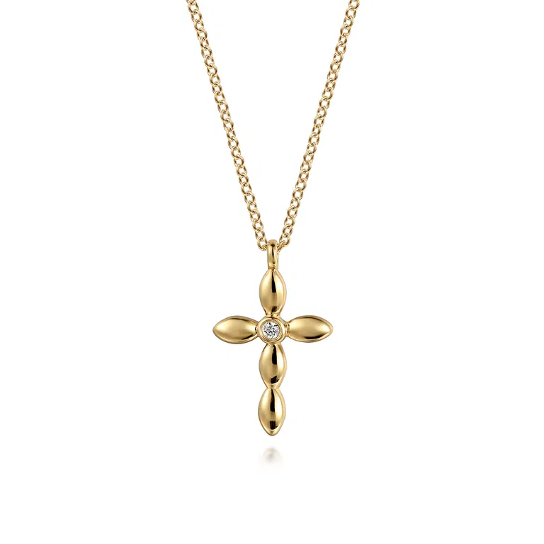 14K Yellow Gold Diamond Cross Necklace