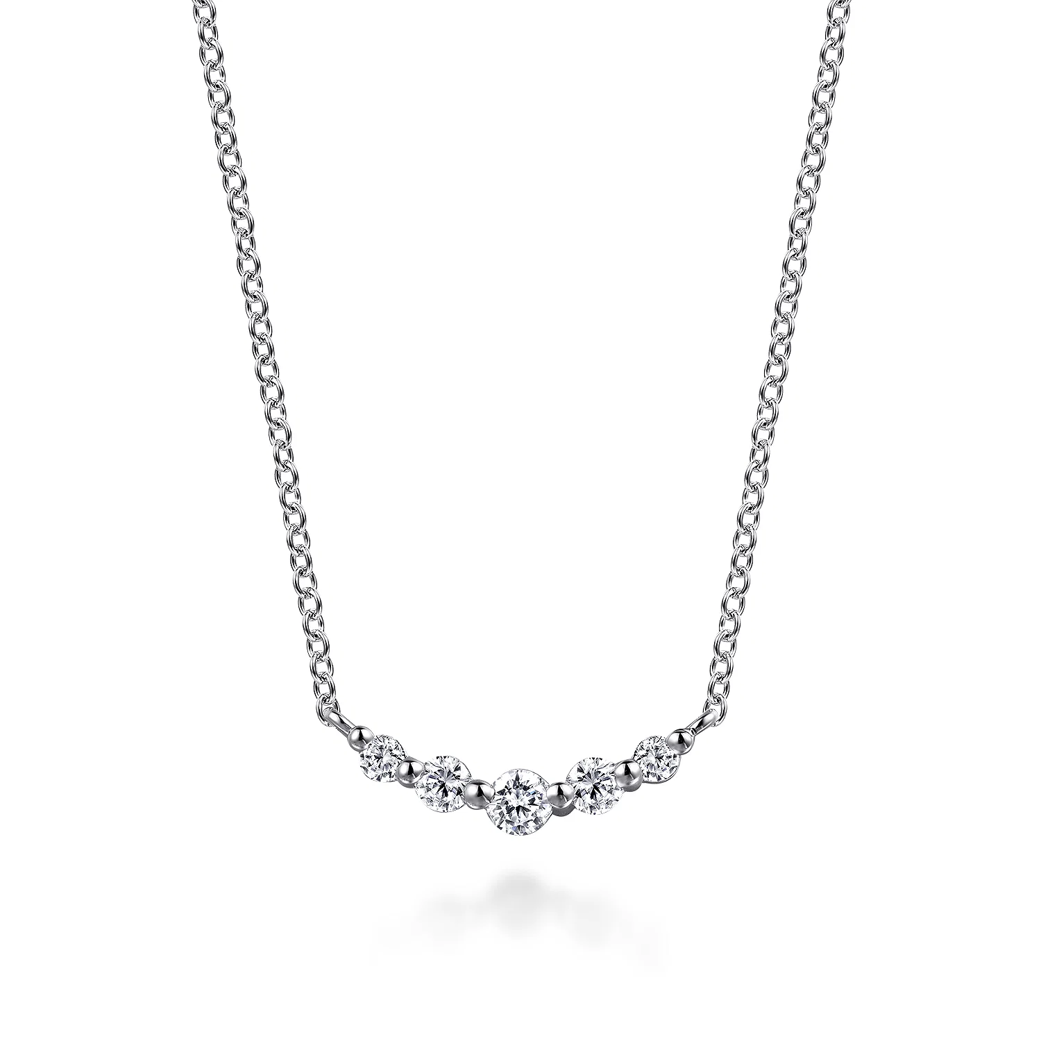 Curved Bar Necklace with White Sapphires in 14K White Gold