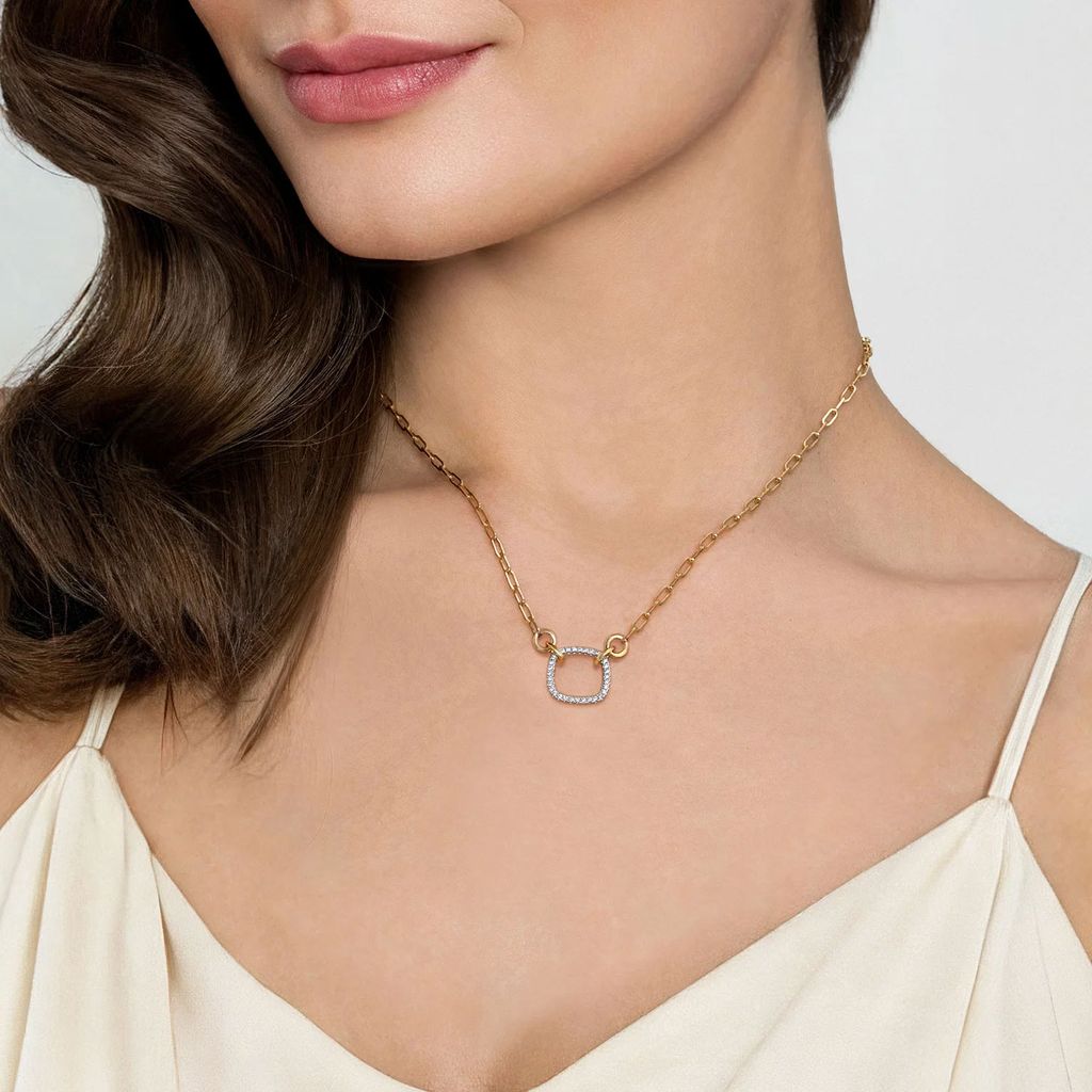 Cushion Shaped Diamond Stationary Pendant Necklace in White & Yellow Gold