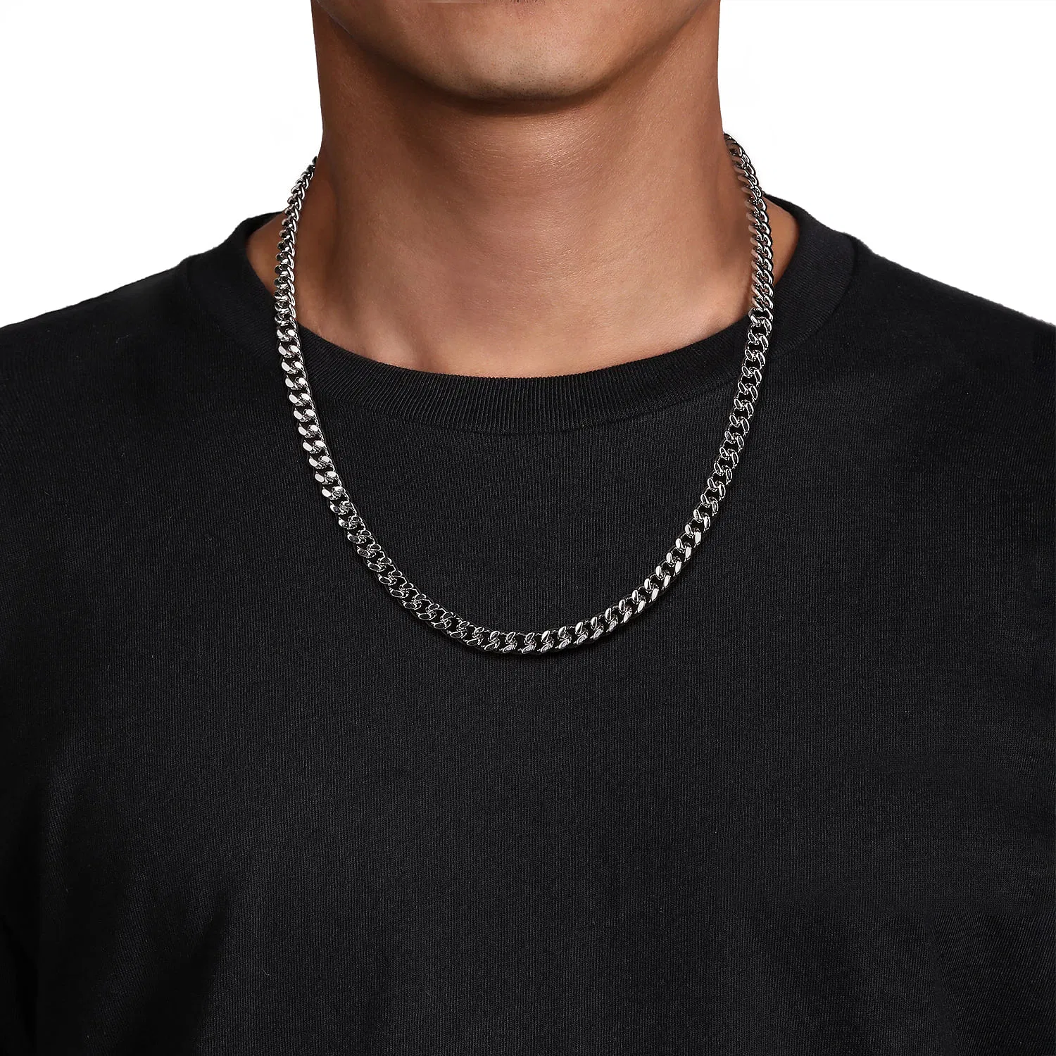 Sterling Silver Solid Cuban Link Necklace, 22"