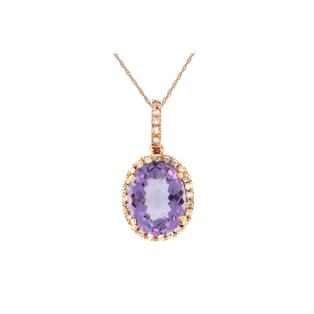 Oval Halo Amethyst and Diamond Pendant