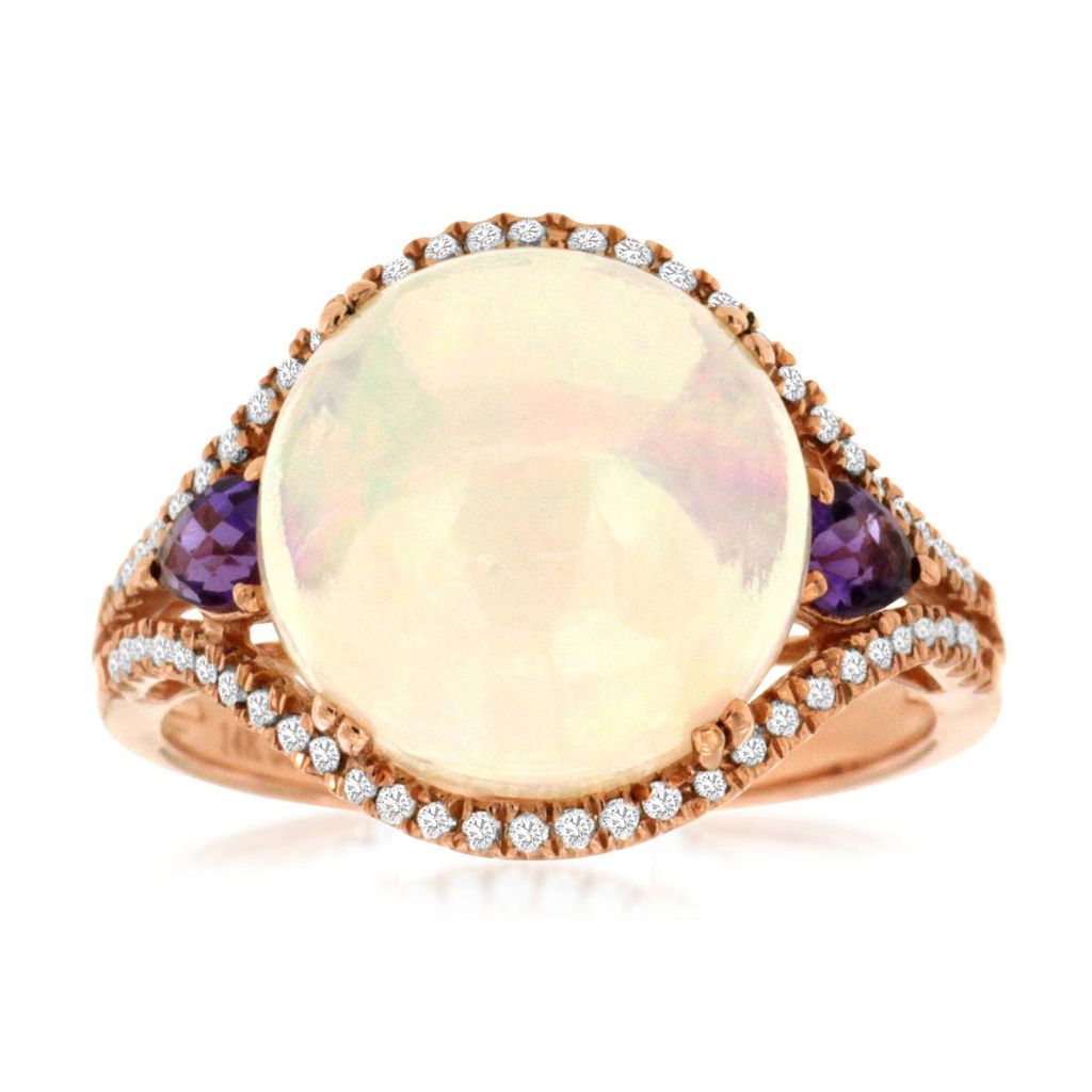 Opal and Amethyst Double Prong Ring
