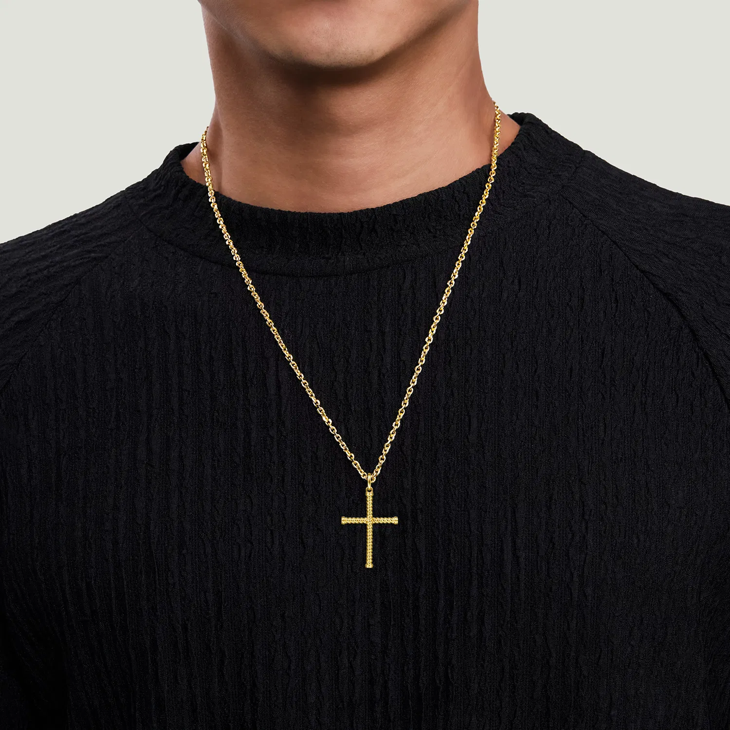 Gold Rope Cross Pendant