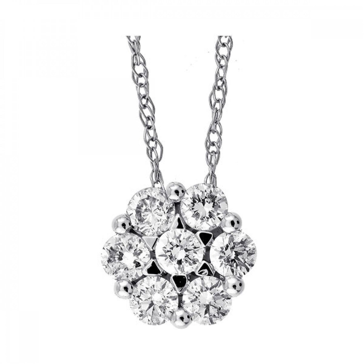 Elegant White Gold Diamond Cluster Pendant Necklace, 0.33 cttw
