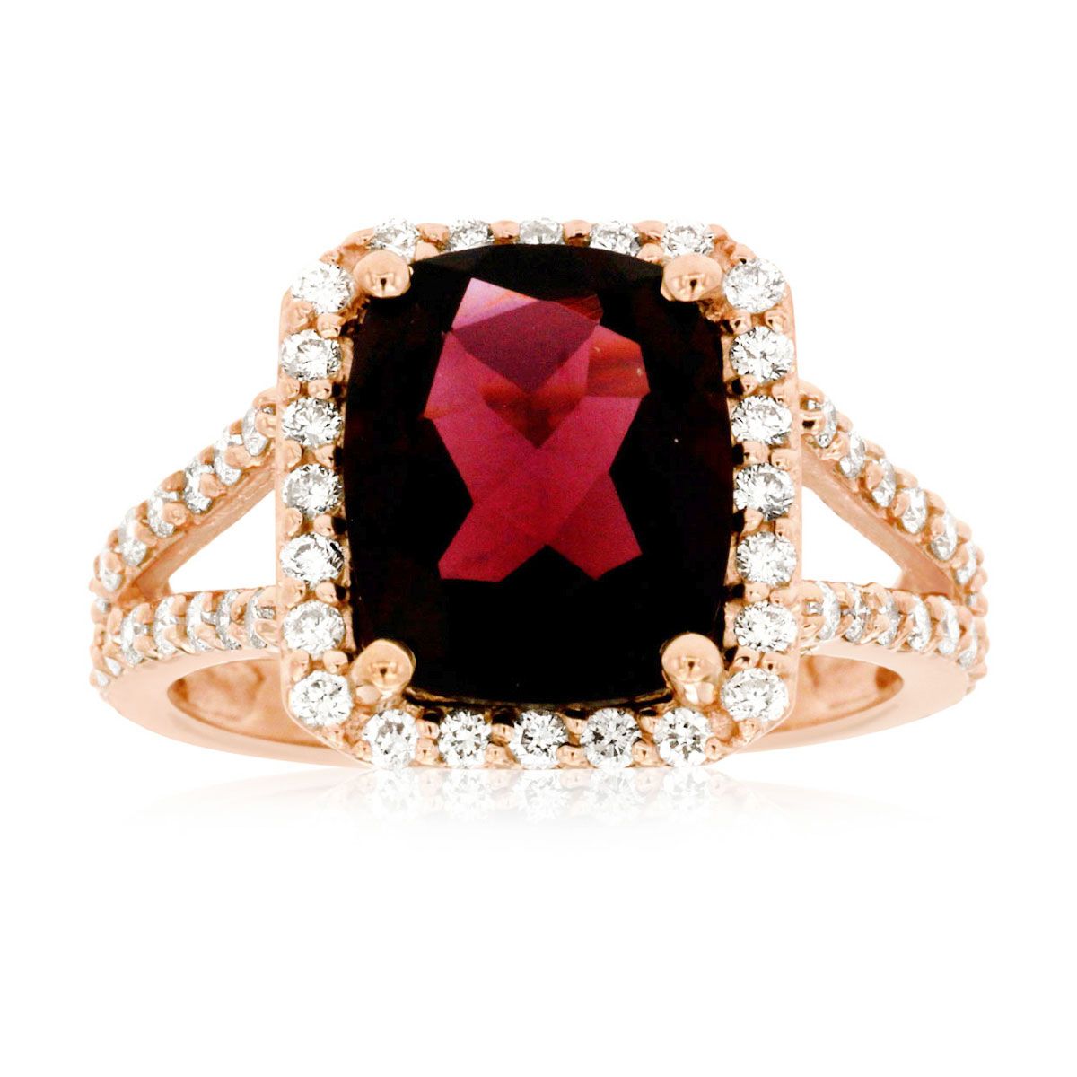 Cushion Cut Garnet and Diamond Halo Ring