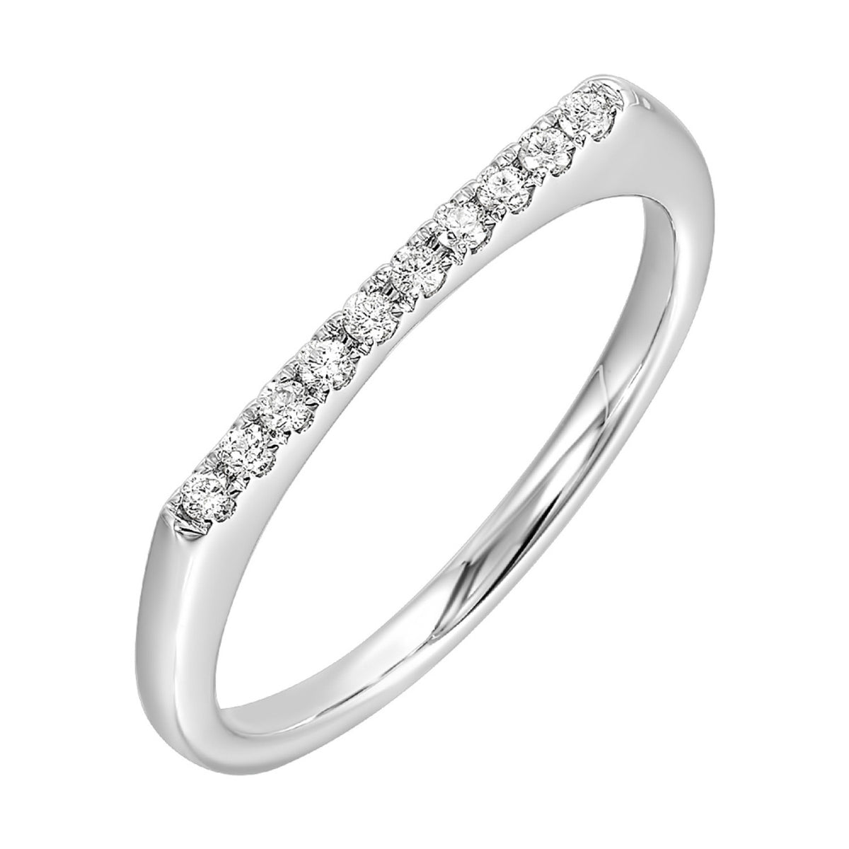 Pave Diamond Bar Stacking Ring Band in White Gold, 0.10 cttw