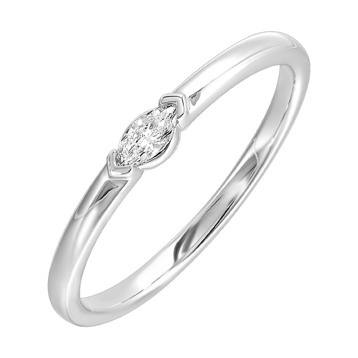 Marquis Diamond Thin Stacking Ring Band in White Gold, 0.08 cttw
