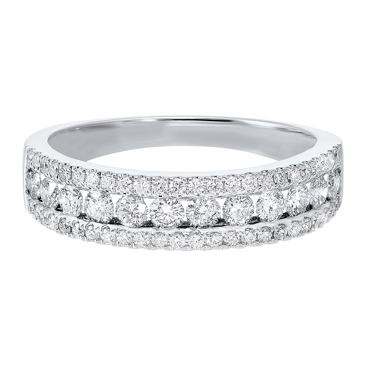 Triple Row Diamond Band in White Gold- 1.00 twt.