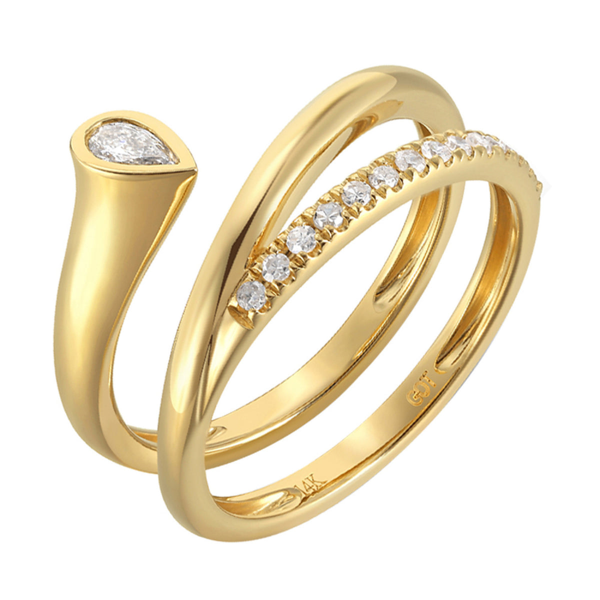 Pear Shaped Diamond Spiral Wrap Ring Band in Yellow Gold, 0.25 cttw